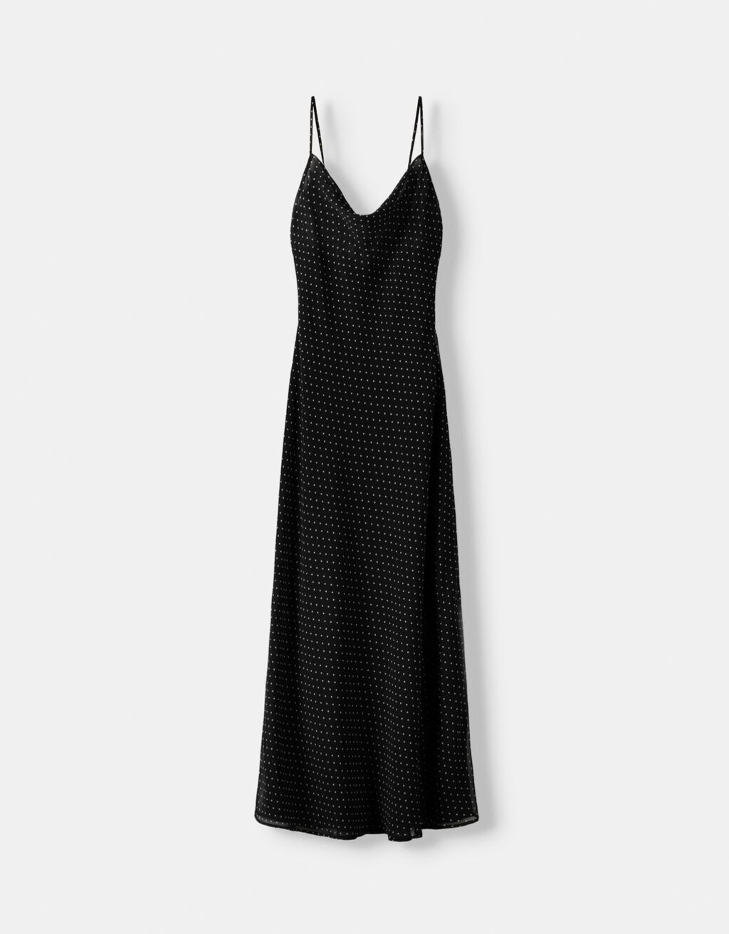 Long polka dot chiffon dress with straps-Black-5