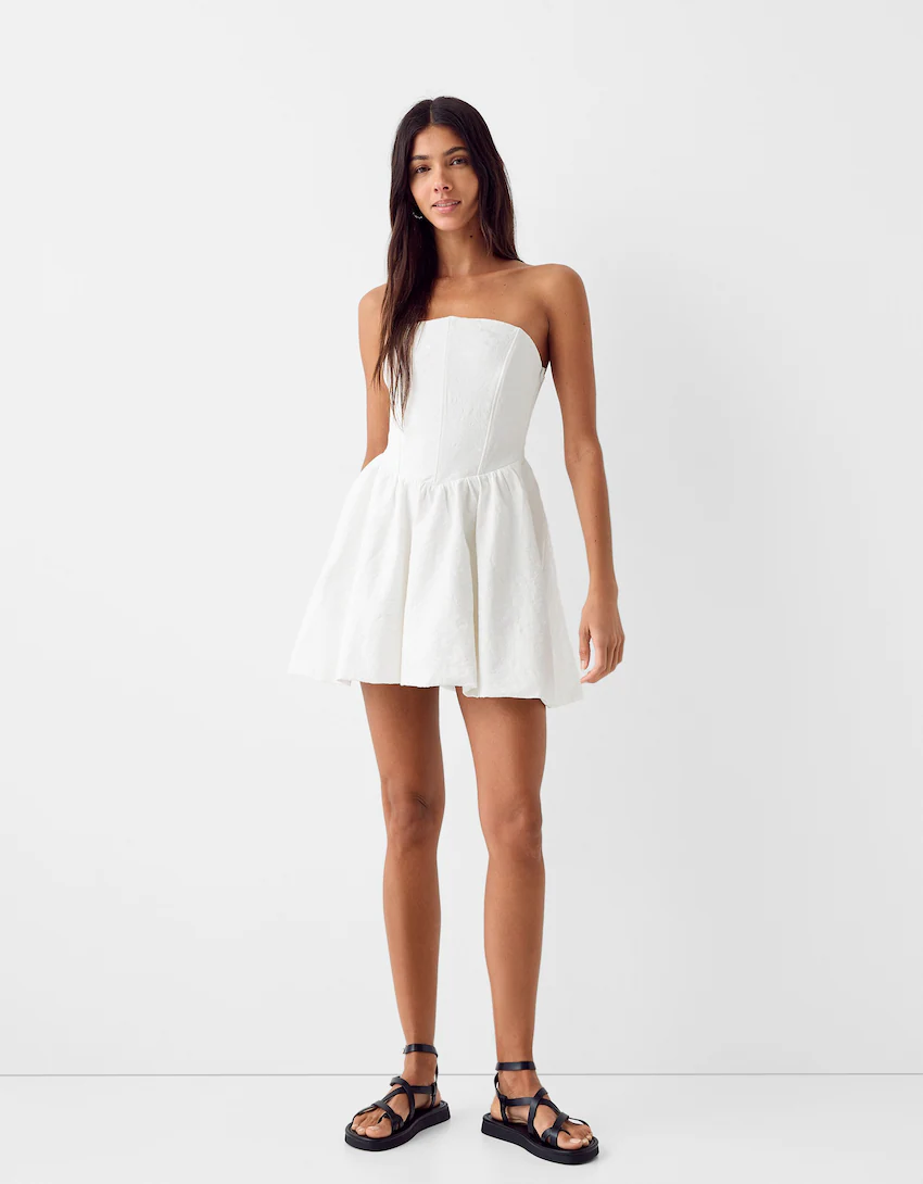 Μίνι ζακάρ φόρεμα-Λευκό-0