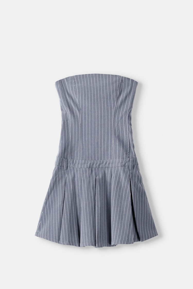 Short striped stretch box pleat dress