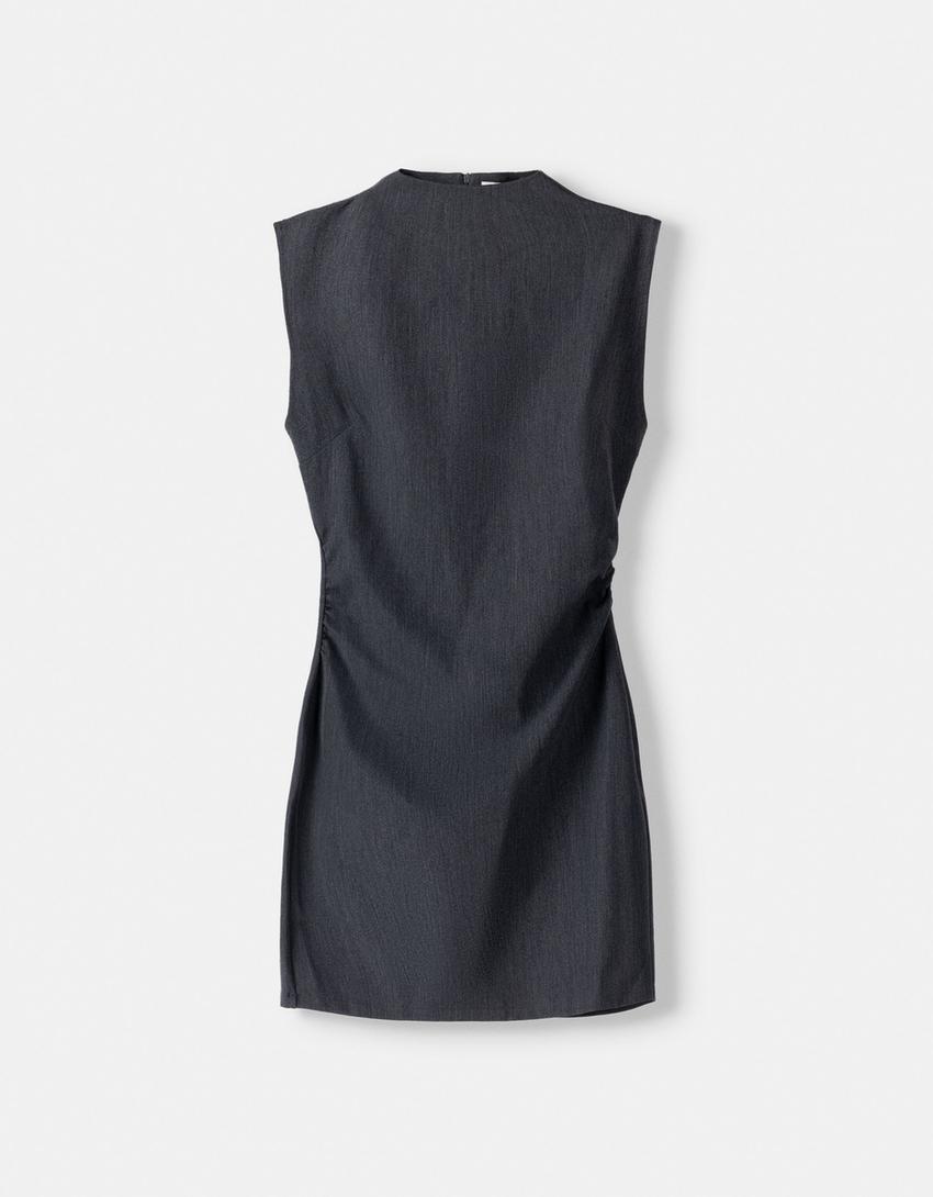 Sleeveless bengaline mini dress-Dark grey-5