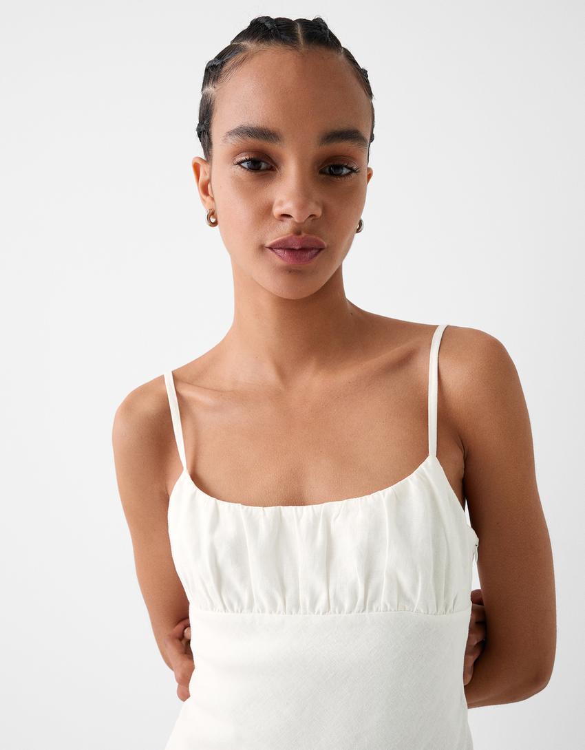 Keten mini elbise-Kirli beyaz-3