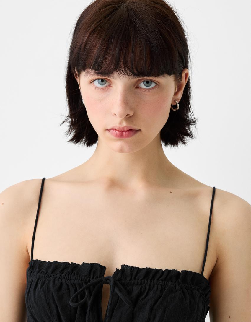 فستان ميدي ريفي بكشكش-أسود-2