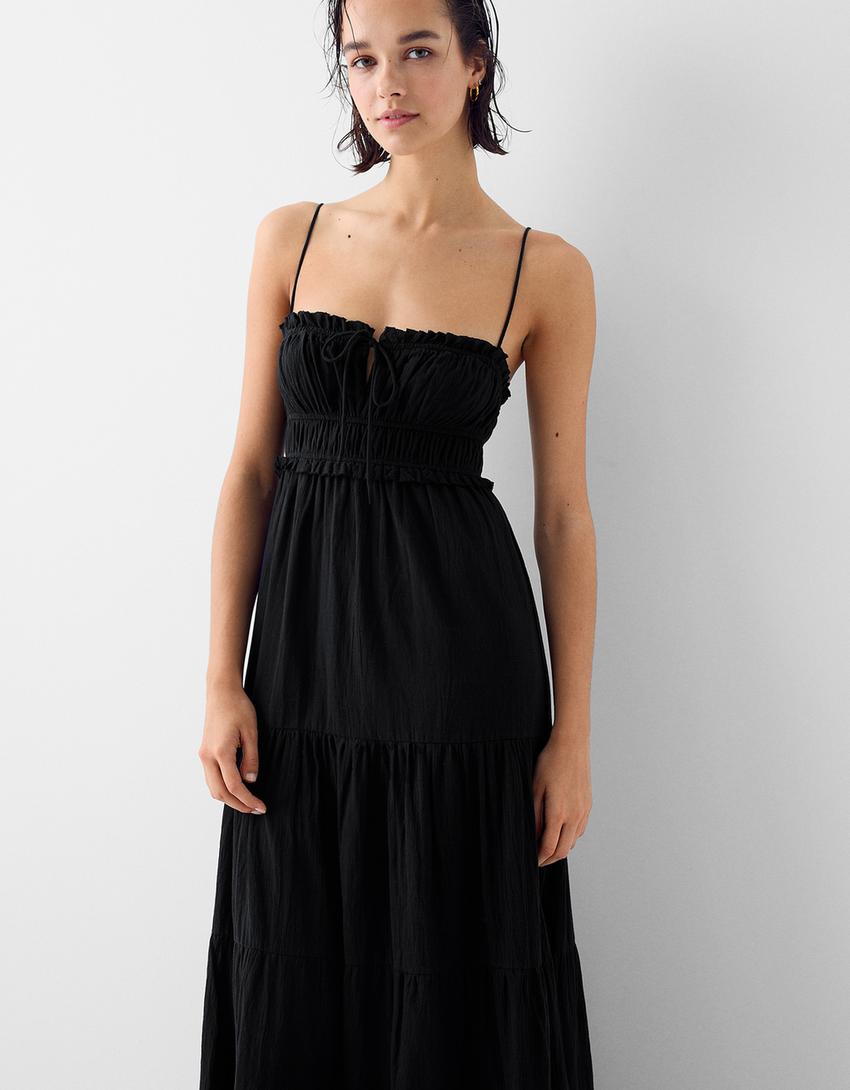 فستان ميدي ريفي بكشكش-أسود-1