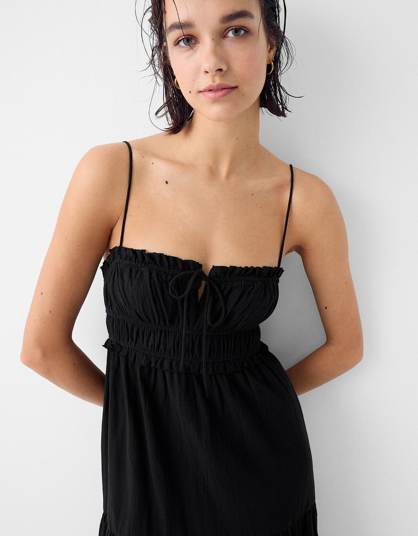 فستان ميدي ريفي بكشكش-أسود-3