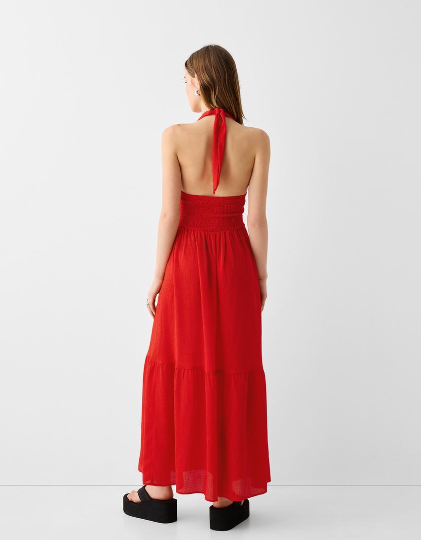 שמלת מקסי מבד במראה מקומט-אדום-2