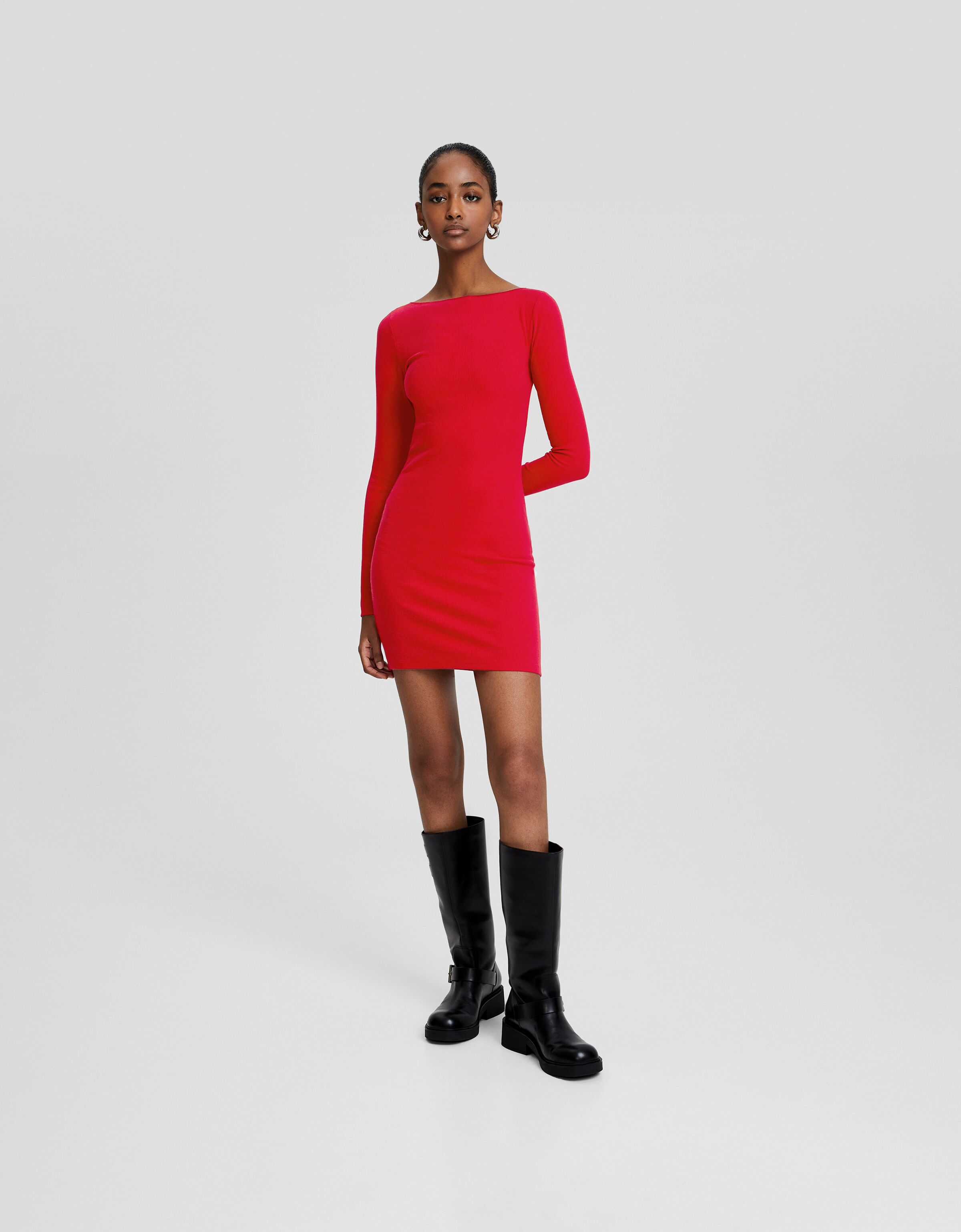 Boat neck outlet mini dress