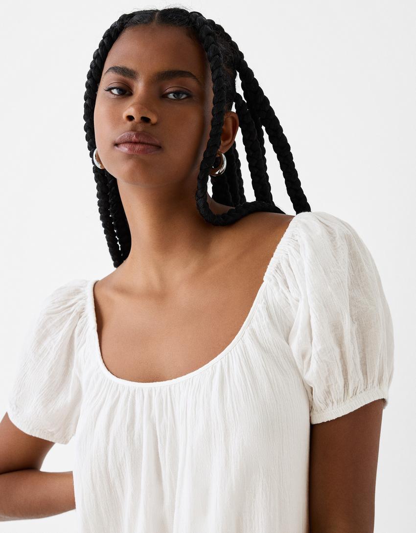 Ruffled rustic mini dress-Off white-2