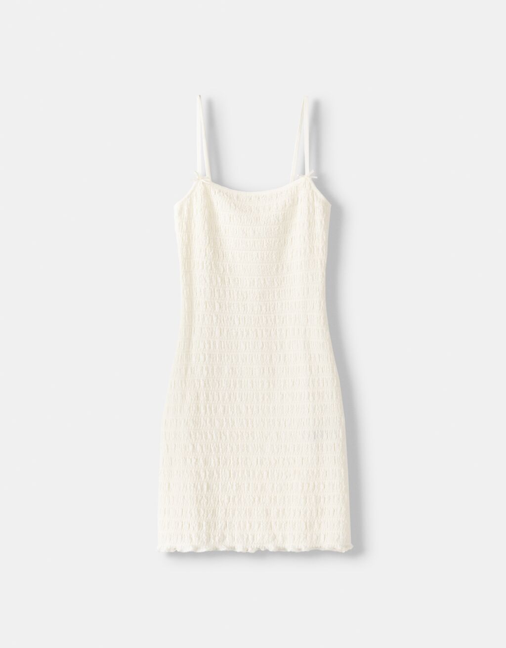 Vestido mini rústico alças pormenor laço-Cru-4