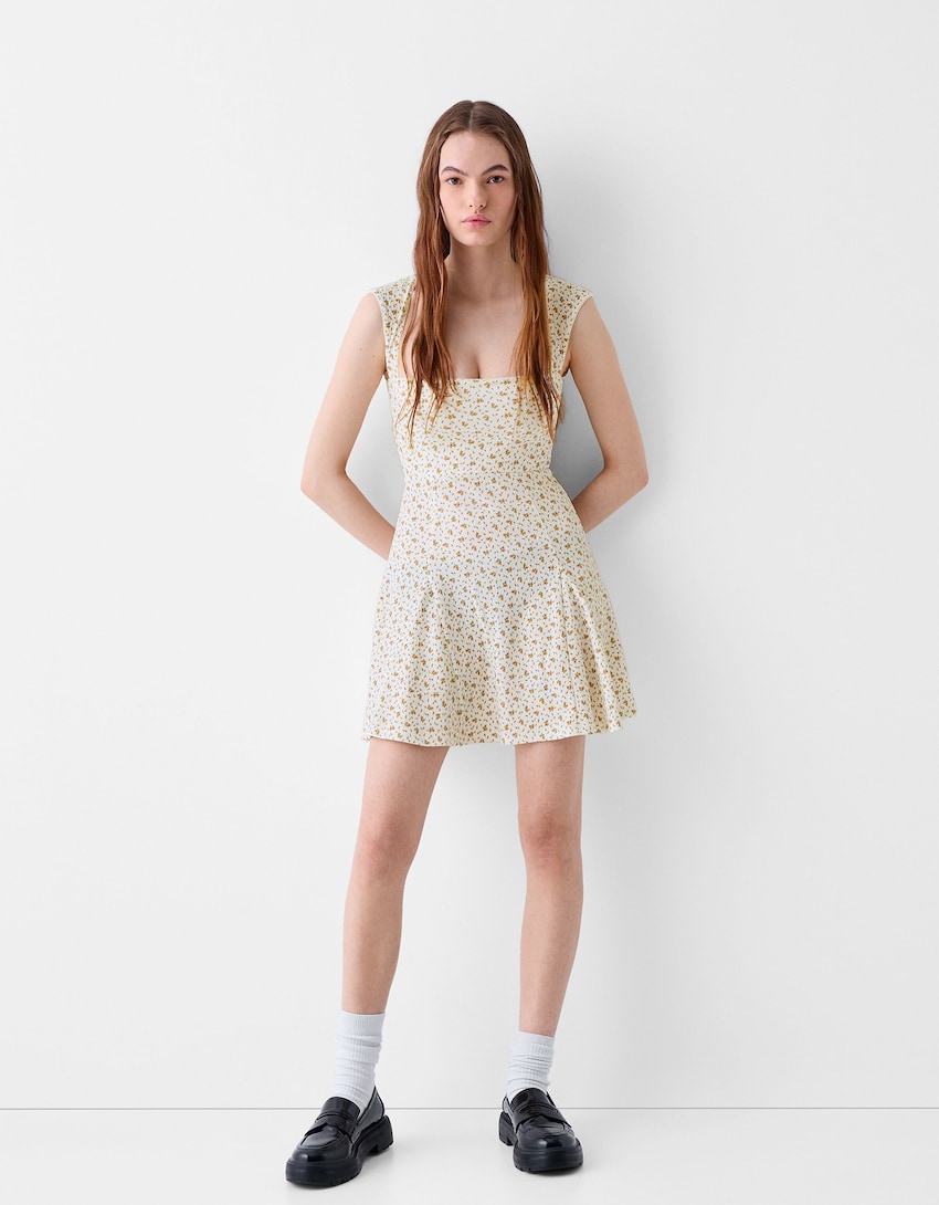 Mini-robe manches courtes imprimée - BSK Teen
