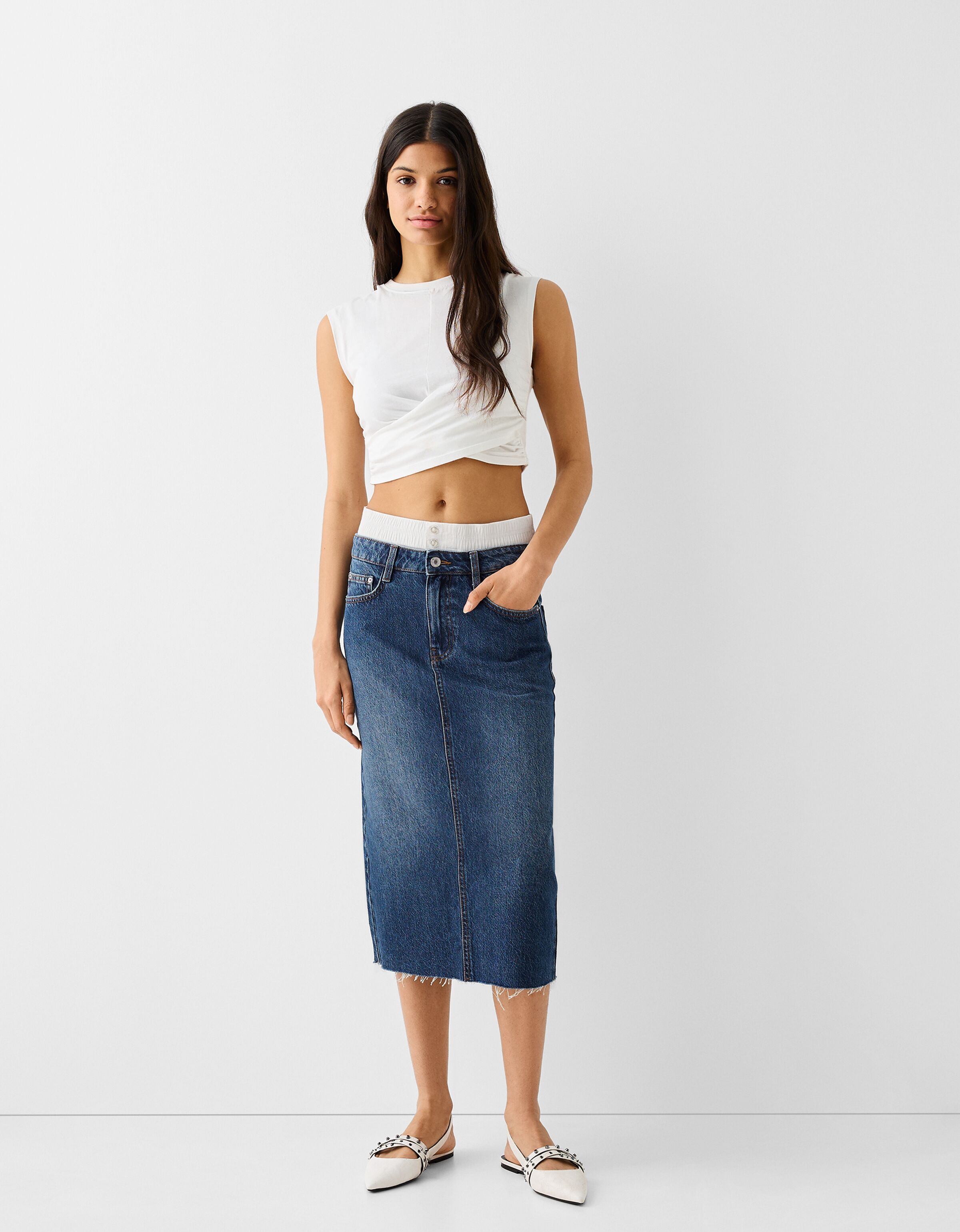 Underwear denim midi skirt