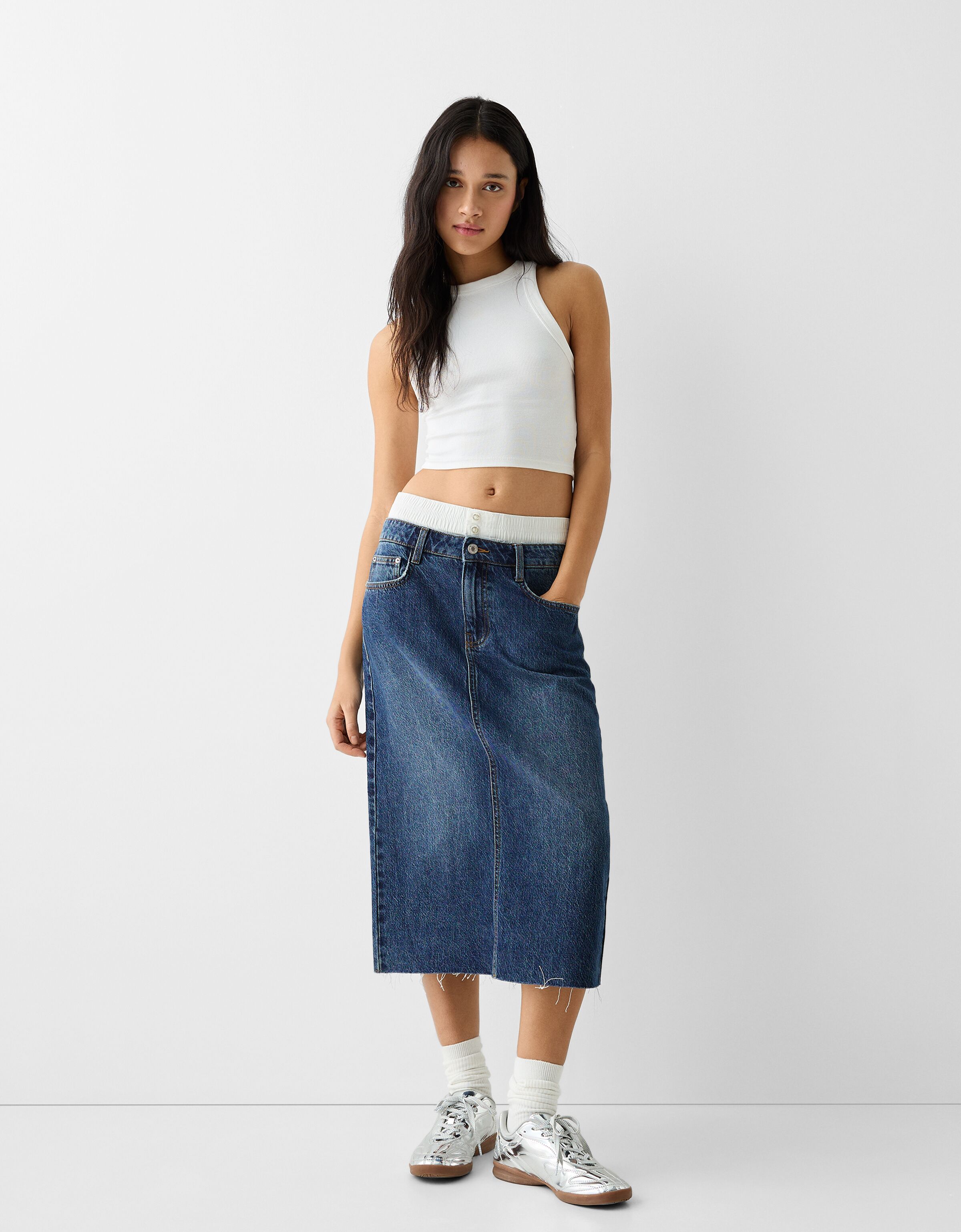 Underwear denim midi skirt