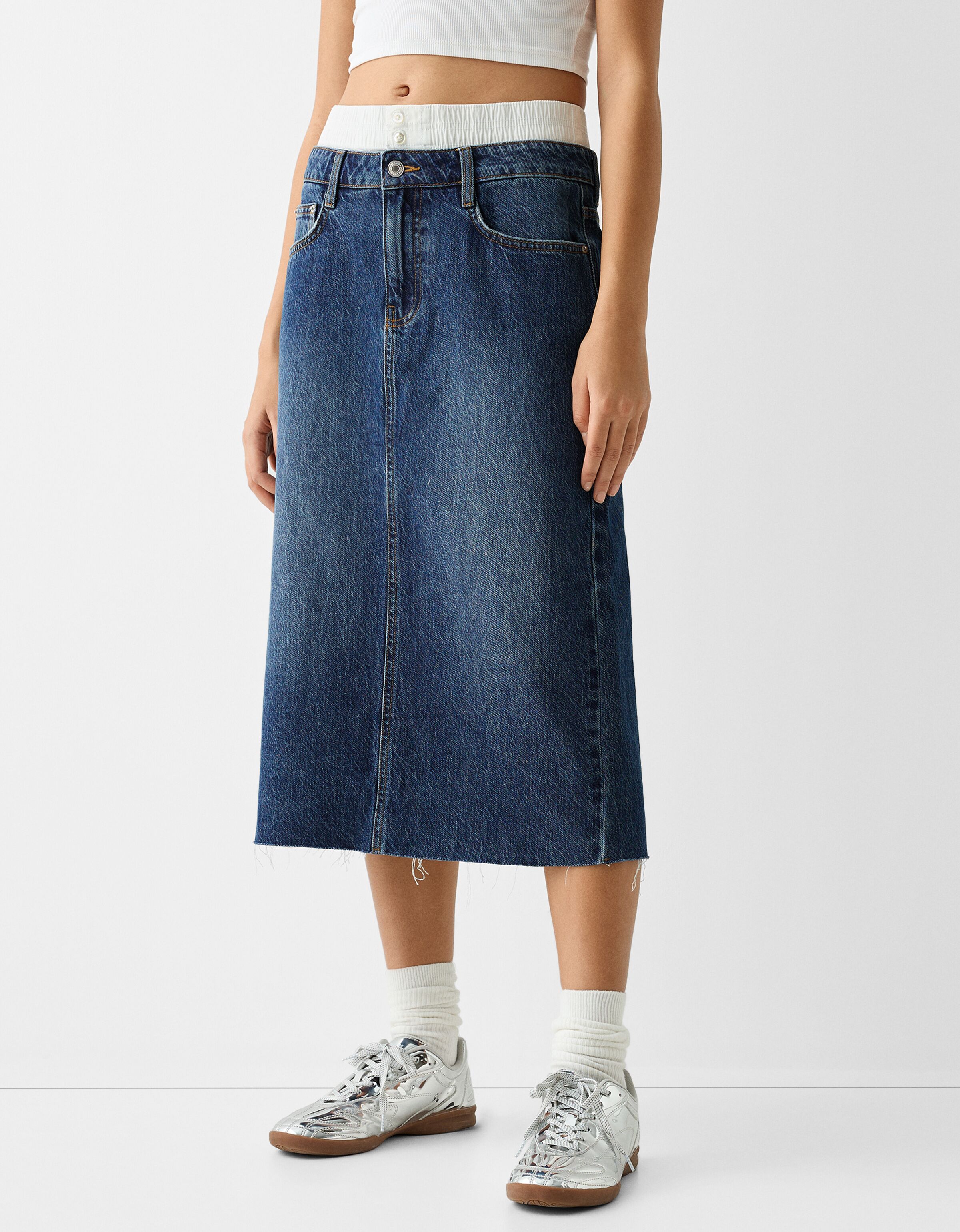 Underwear denim midi skirt