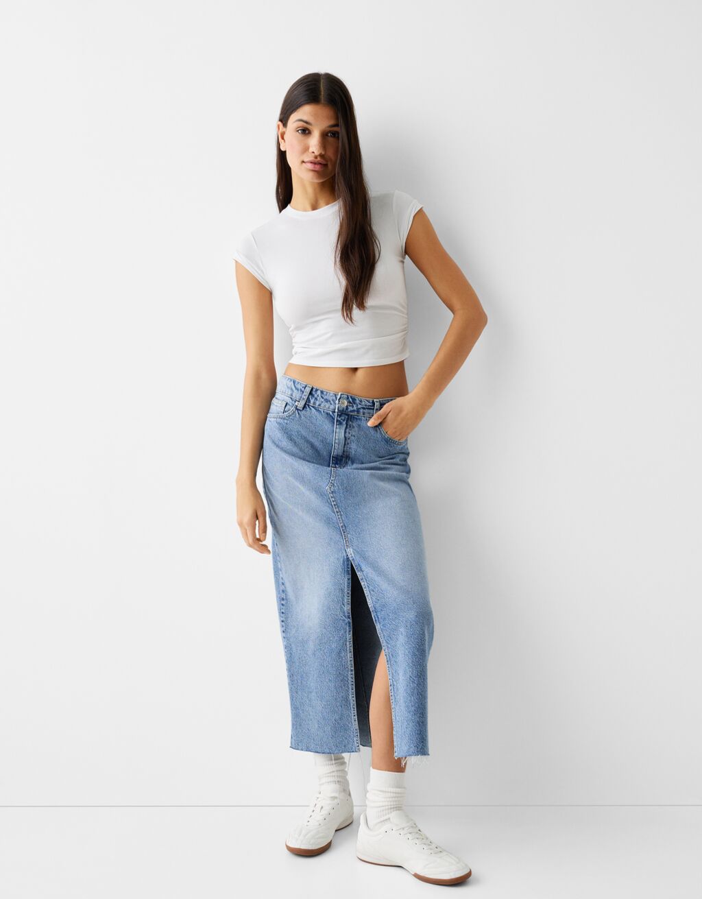 Denim hot sale rok midi