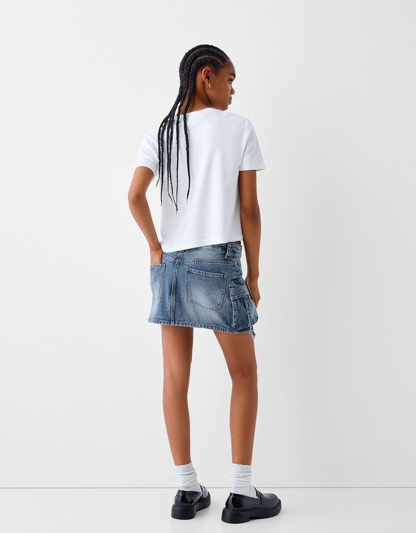 Cargo skirt with straps-Light blue-2