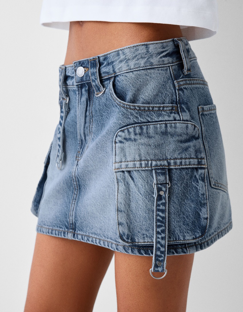 Cargo skirt with straps-Light blue-3