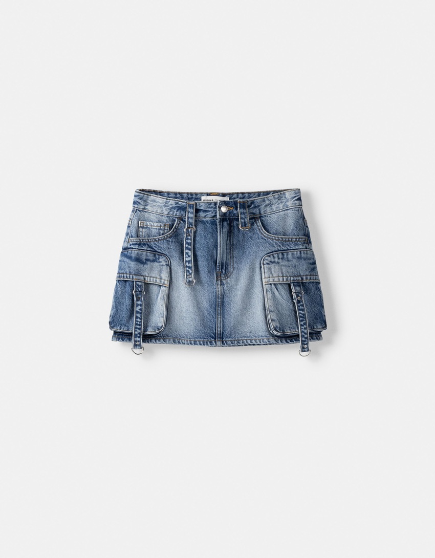 Cargo skirt with straps-Light blue-4