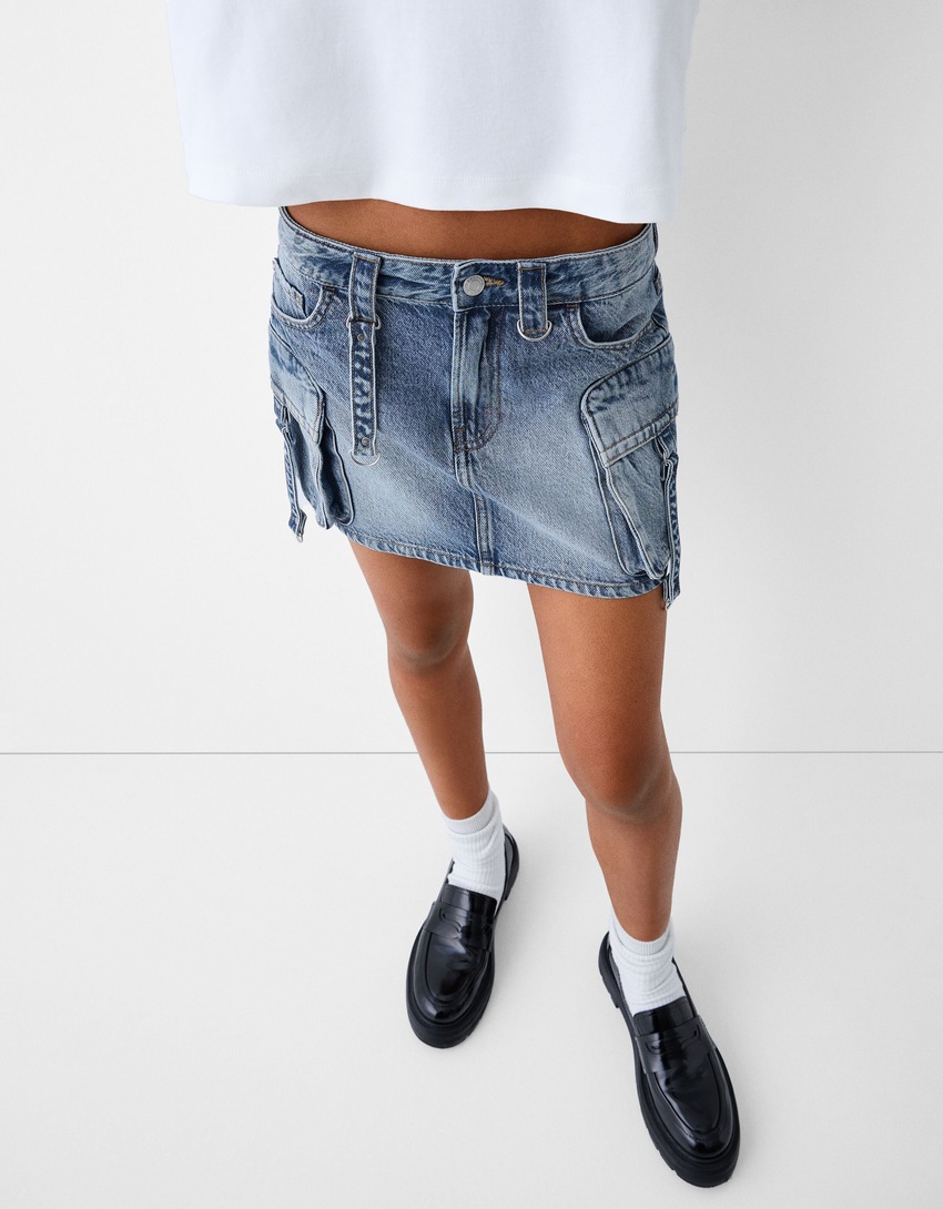 Cargo skirt with straps-Light blue-5