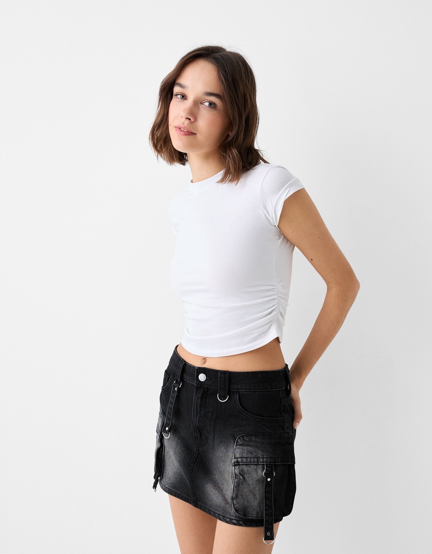 Cargo skirt with straps-Black-1