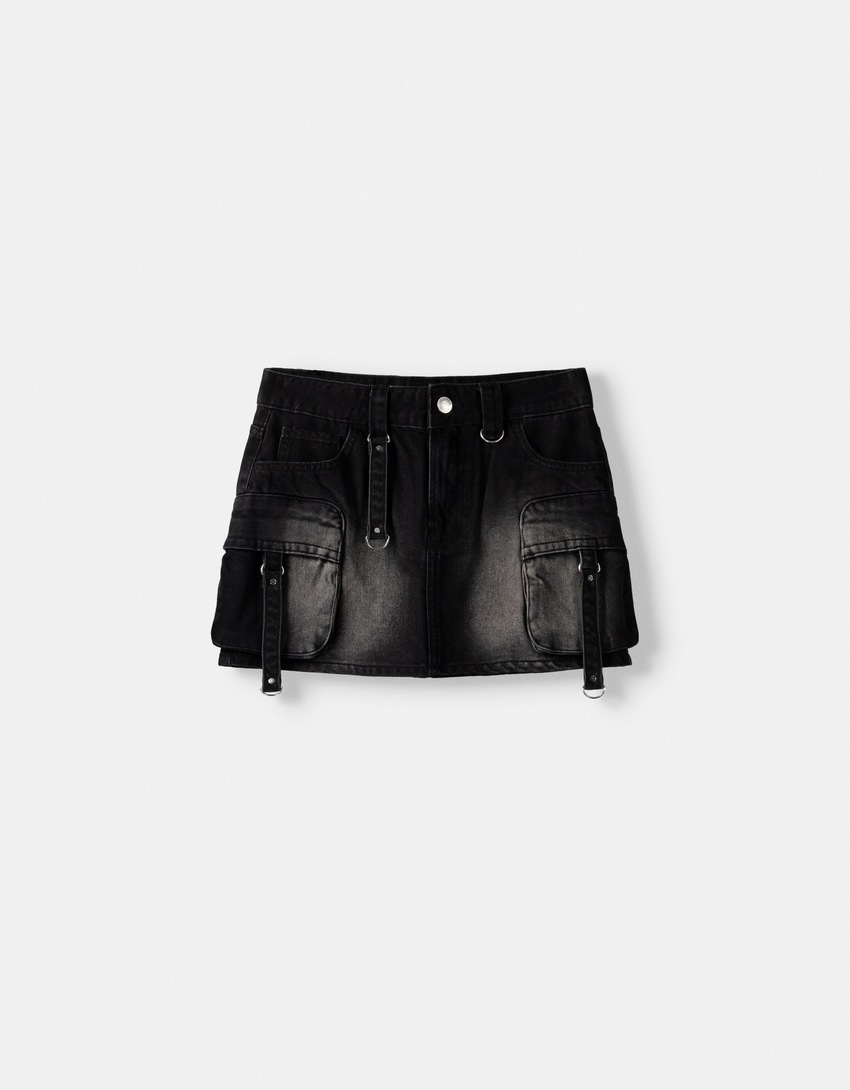 Cargo skirt with straps-Black-4