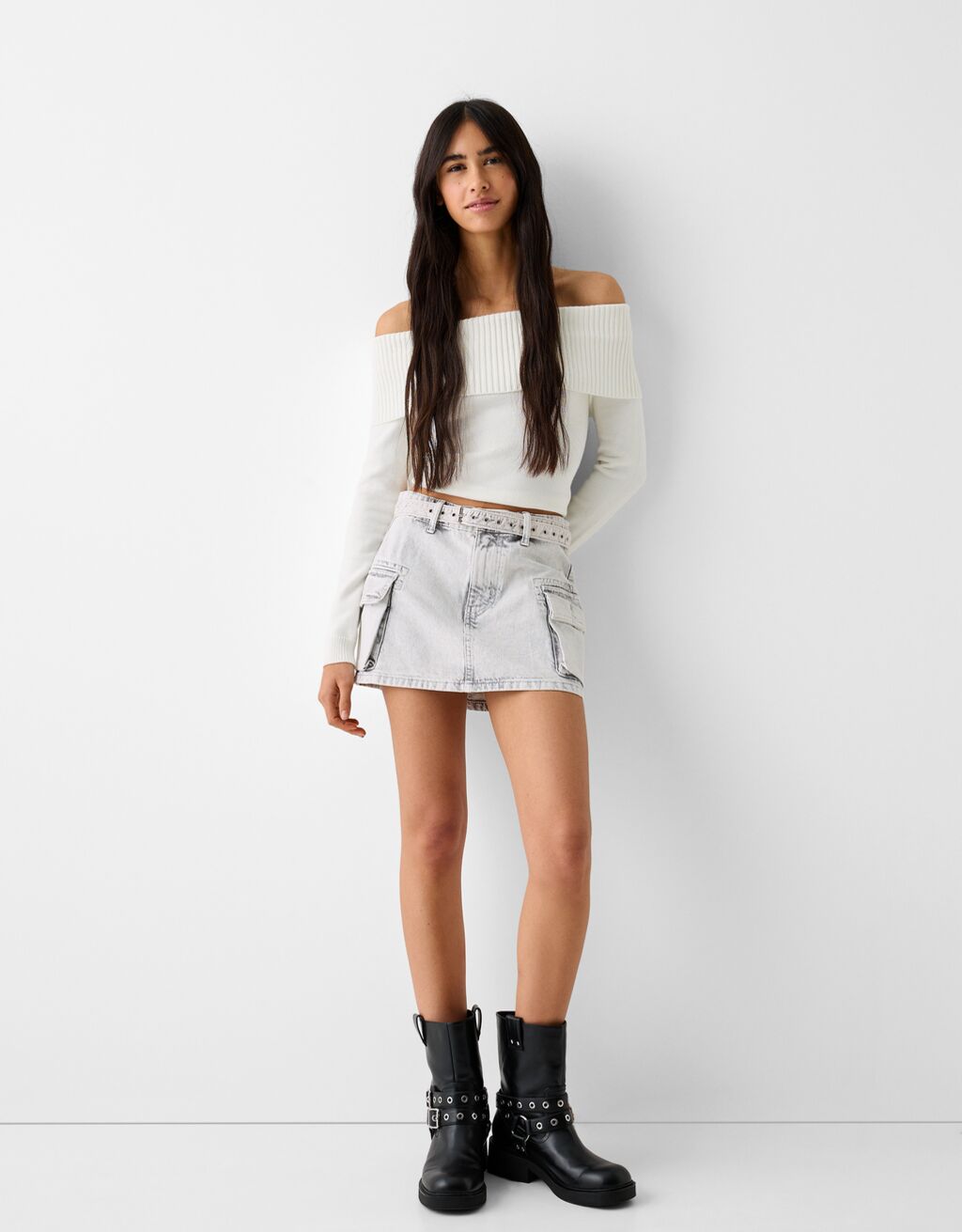 Minijupe cargo serge ceinture SOLDES jusqu a 40 Femme Bershka