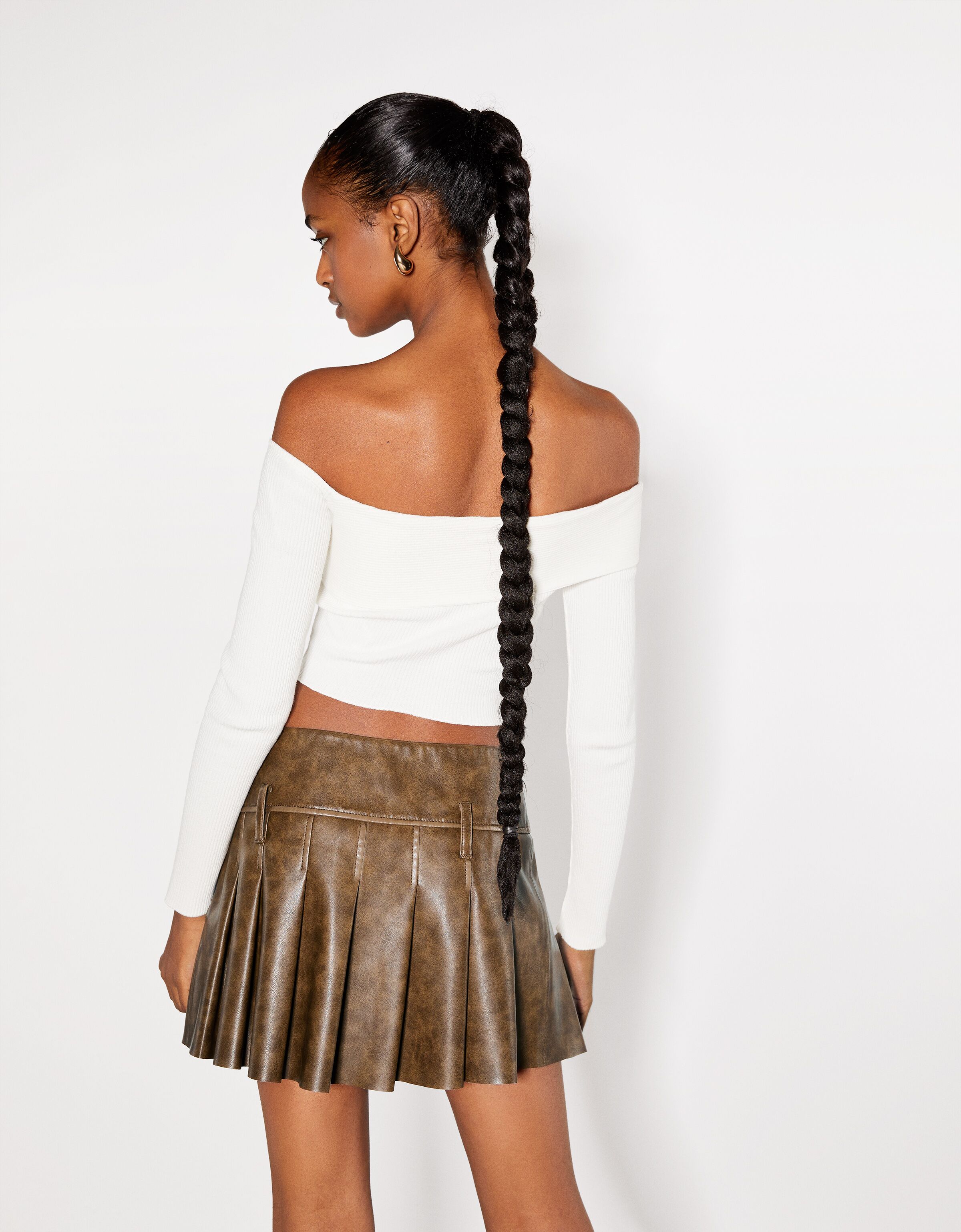 Bershka green leather skirt sales