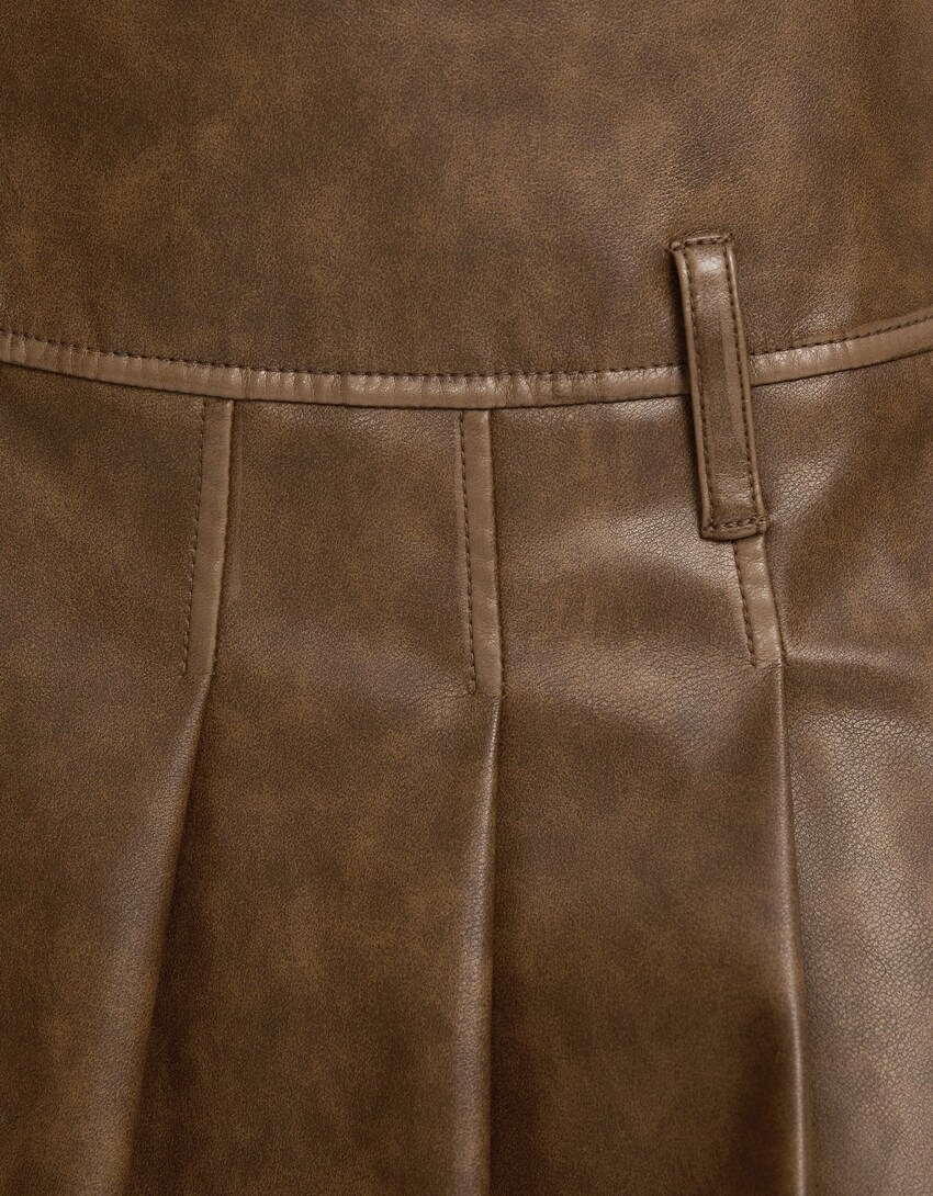 Leather Effect Box Pleat Mini Skirt Women Bershka 