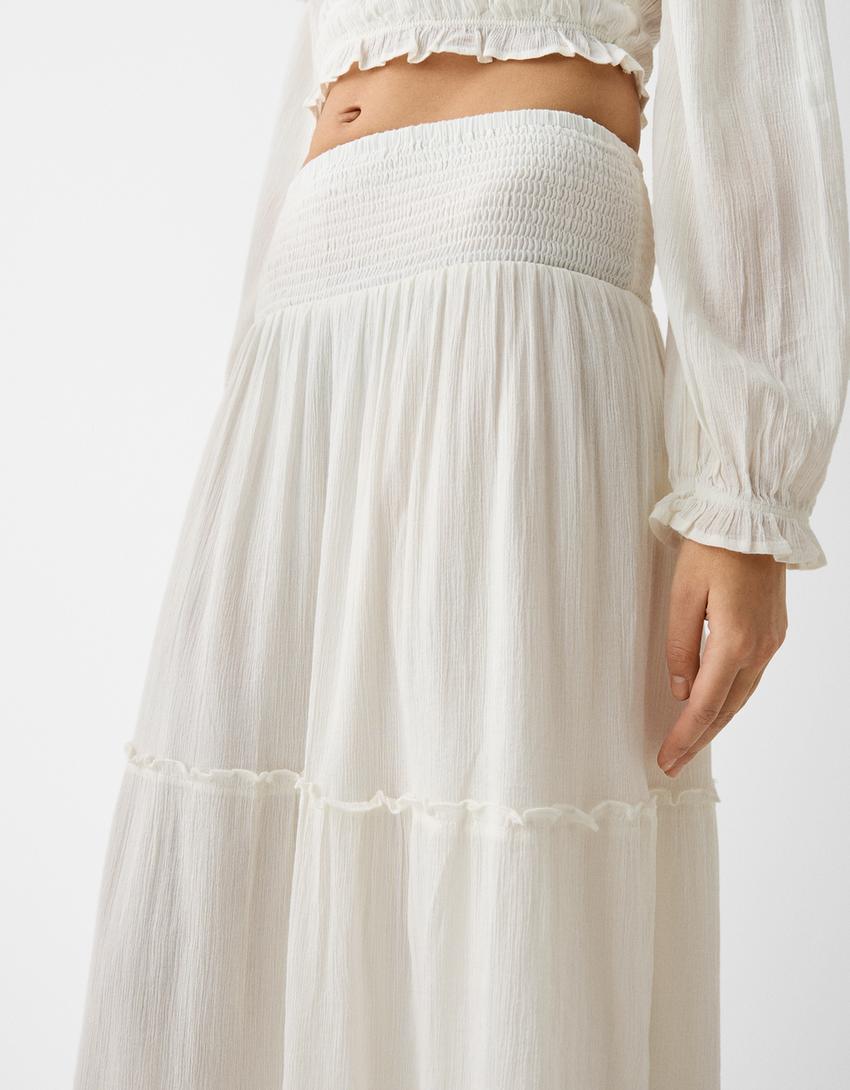 تنورة كريب طويلة-كريمي-3