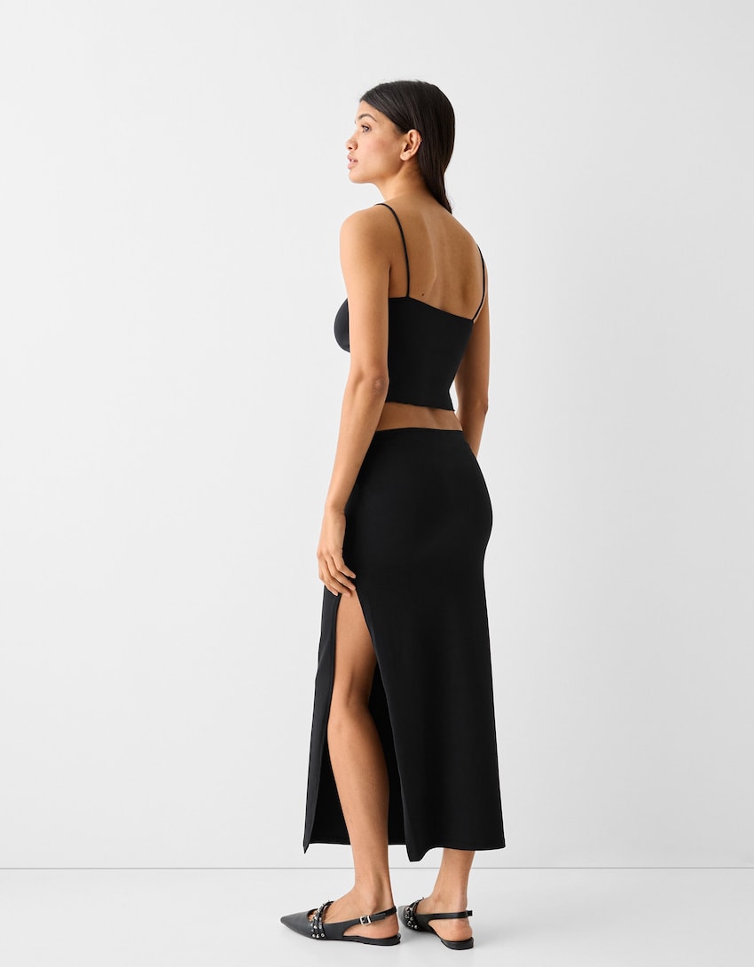Nylon blend midi skirt with bow detail - Women | Bershka