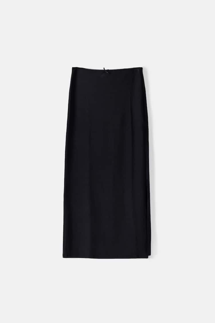 Nylon blend midi skirt with bow detail