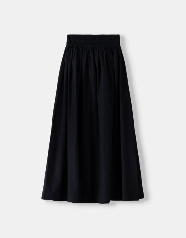 Poplin midi skirt with elasticated waistband