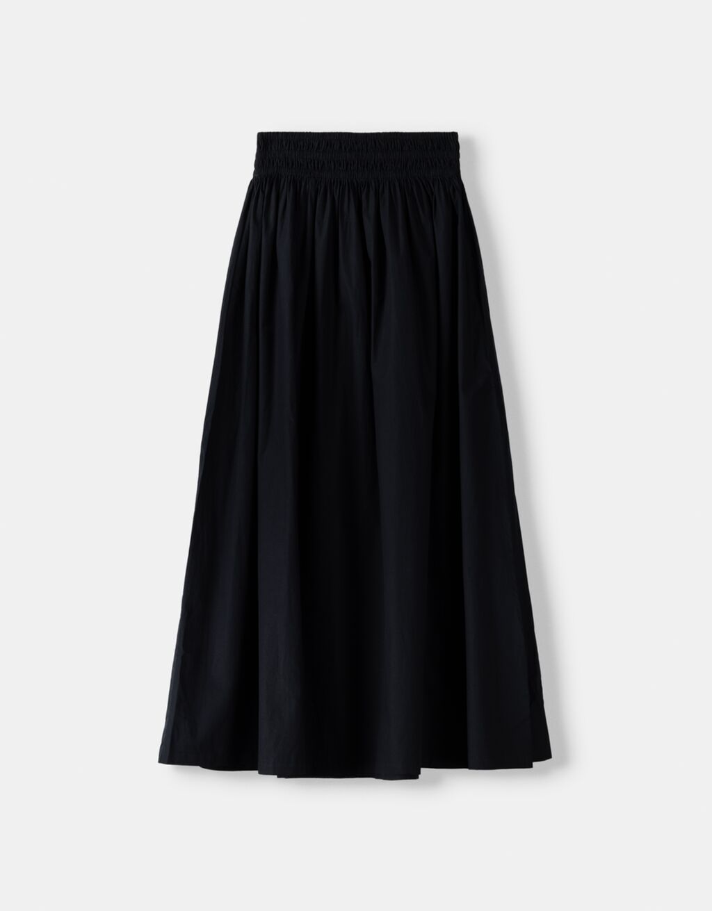 Poplin midi skirt with elastic waistband-Black-5