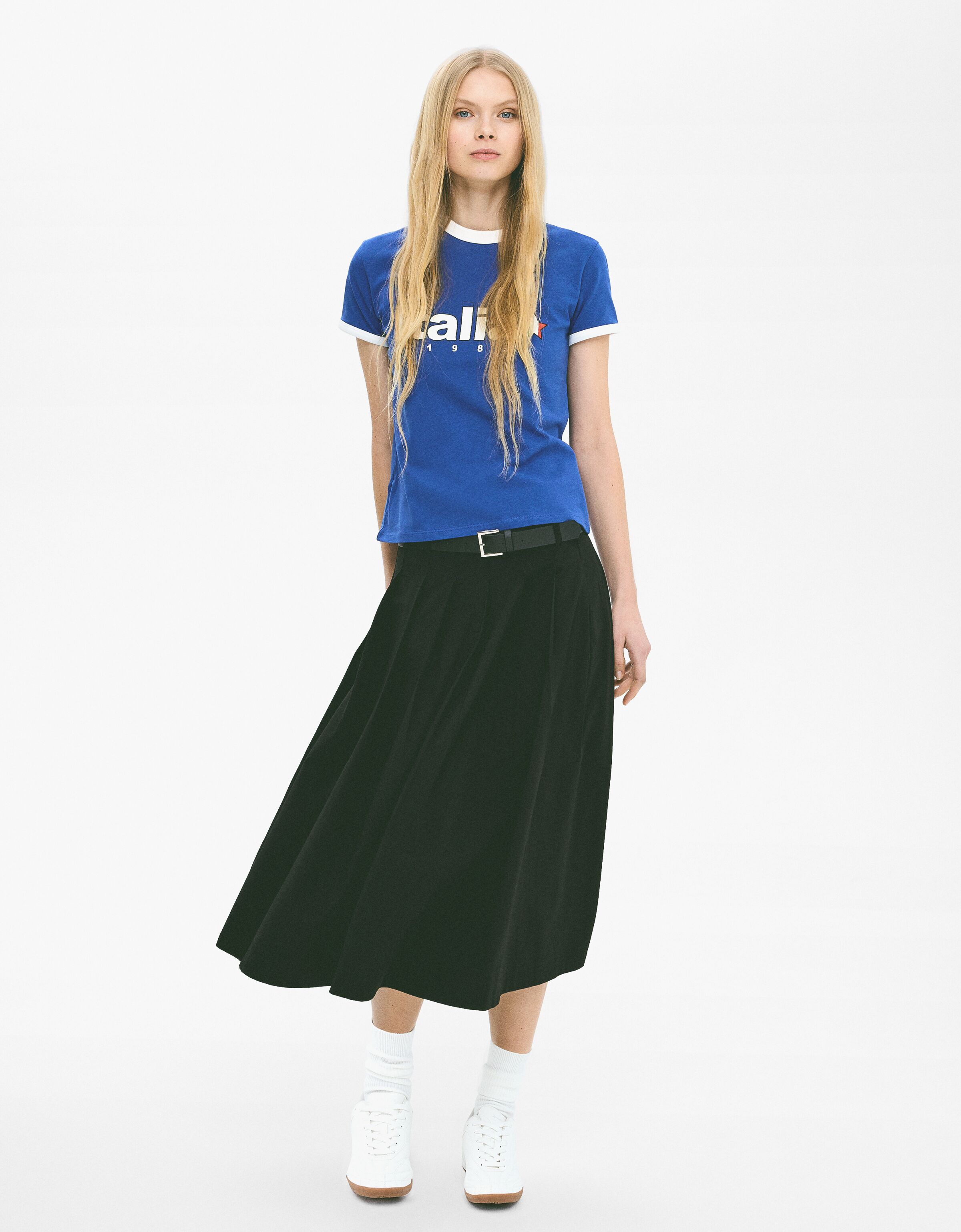 Tailored fit halflange rok met vouwen riem en split Nieuw