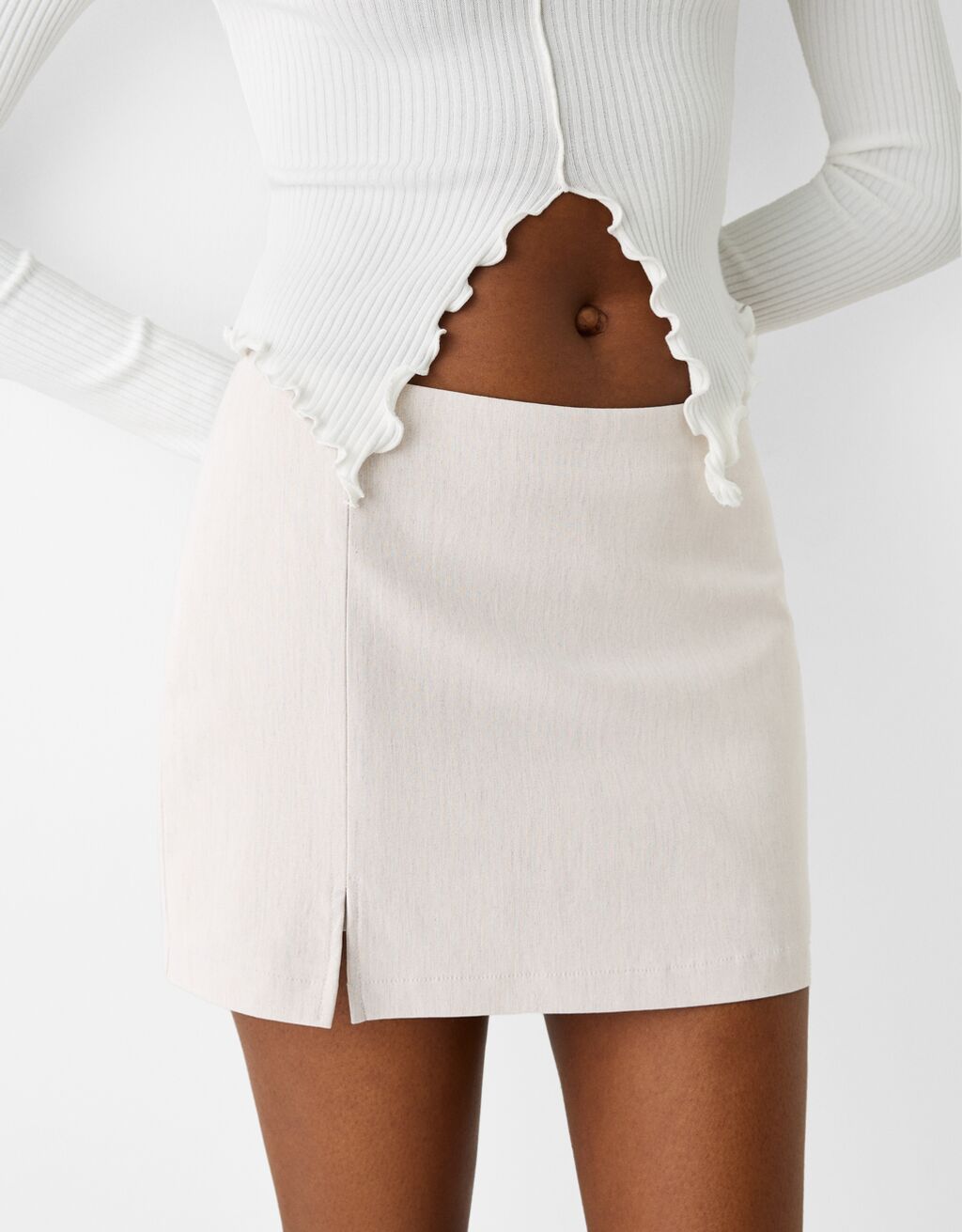 Bengaline Split Hem Mini Skirt