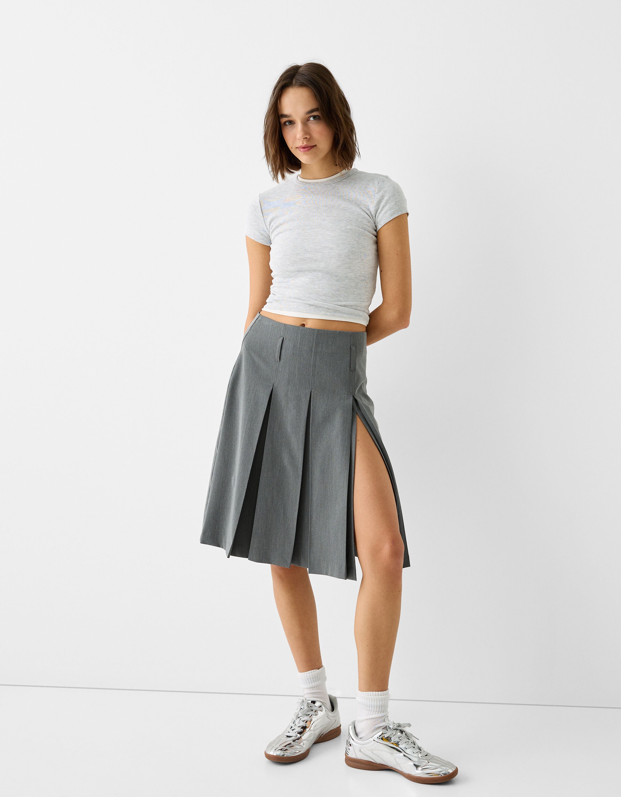 Satin midi skirt clearance bershka