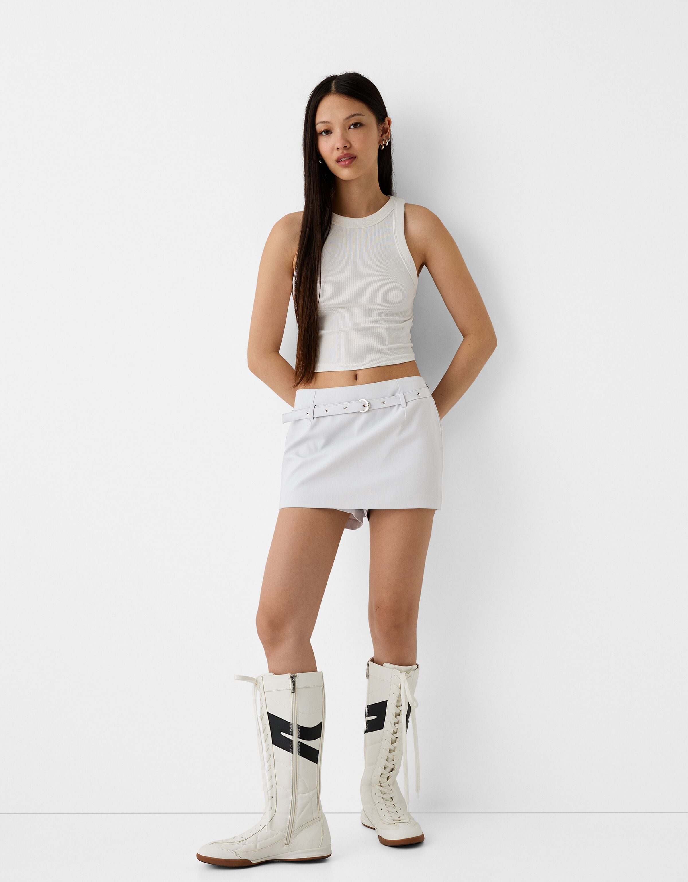 Mini skirt with buckled belt - Women | Bershka