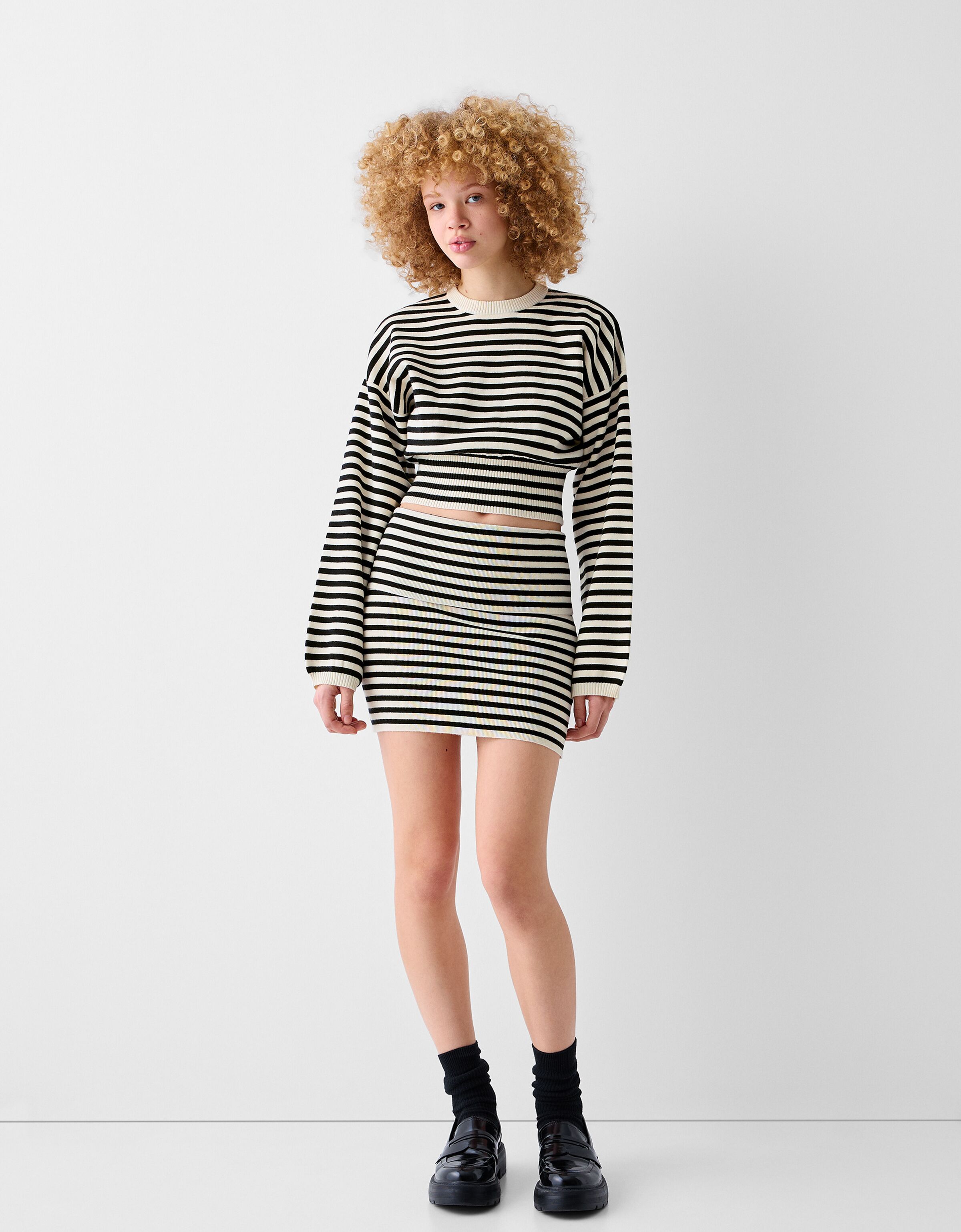 Jupe midi rayée discount