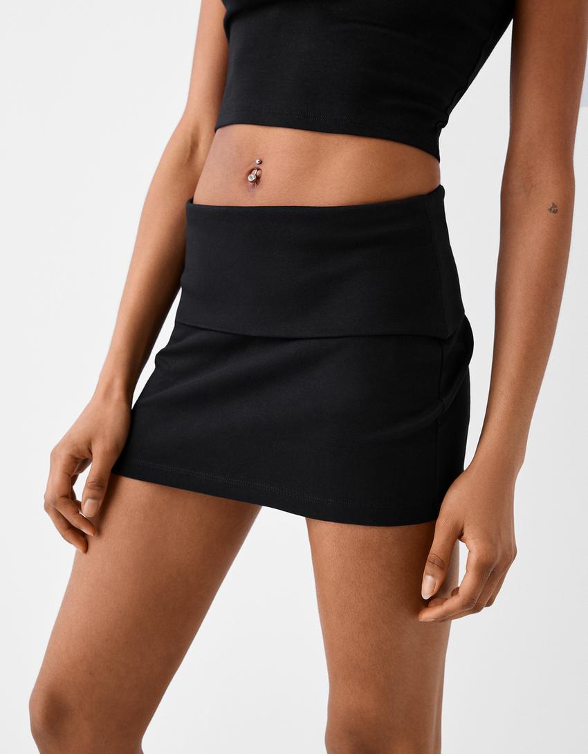 Minijupe taille retroussée-Noir-3
