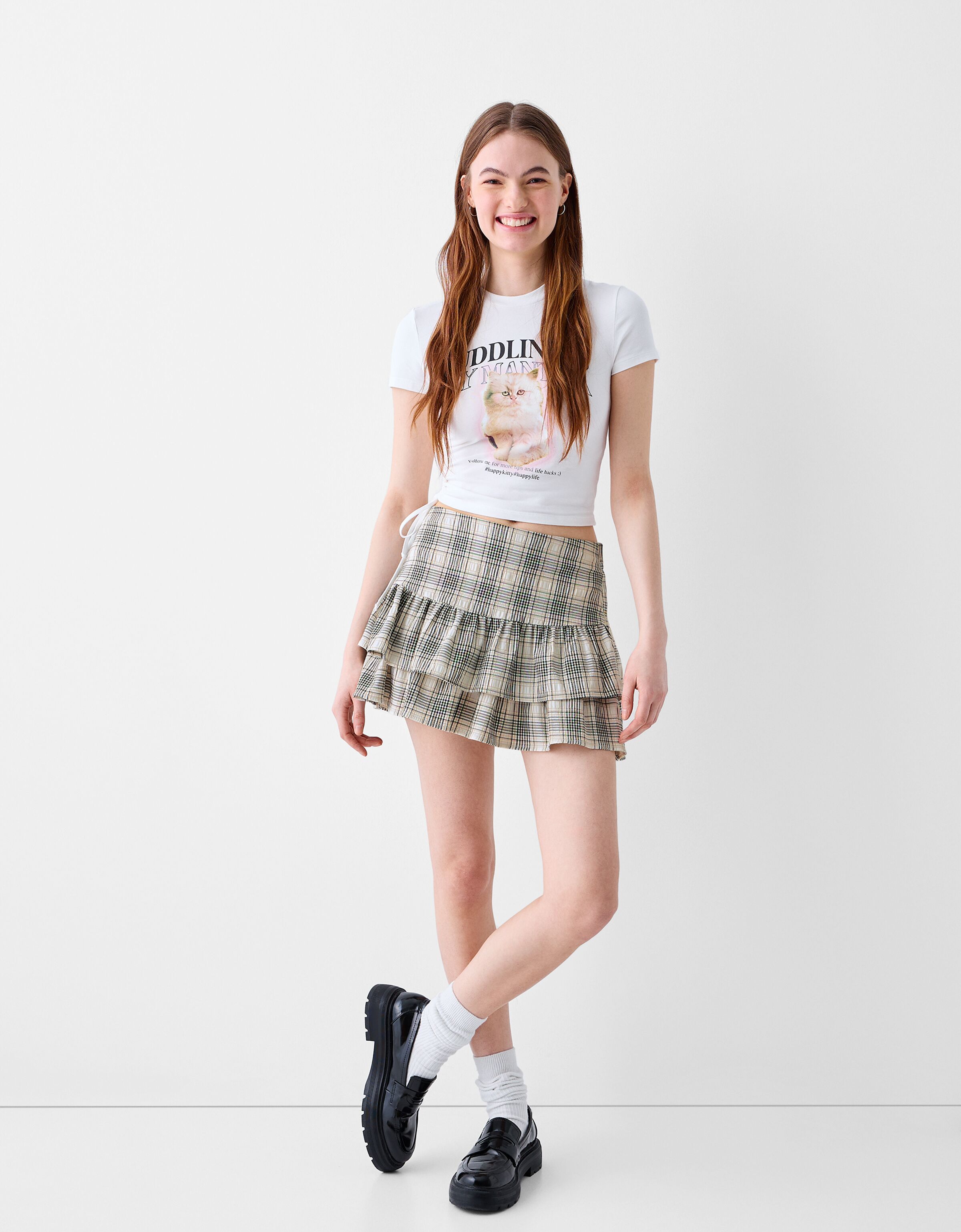 Girl wearing a discount skirt