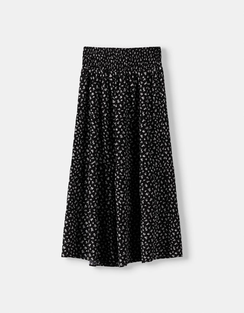 تنورة قصيرة بطبعة وغرزة وافل وكشكش-أسود-4