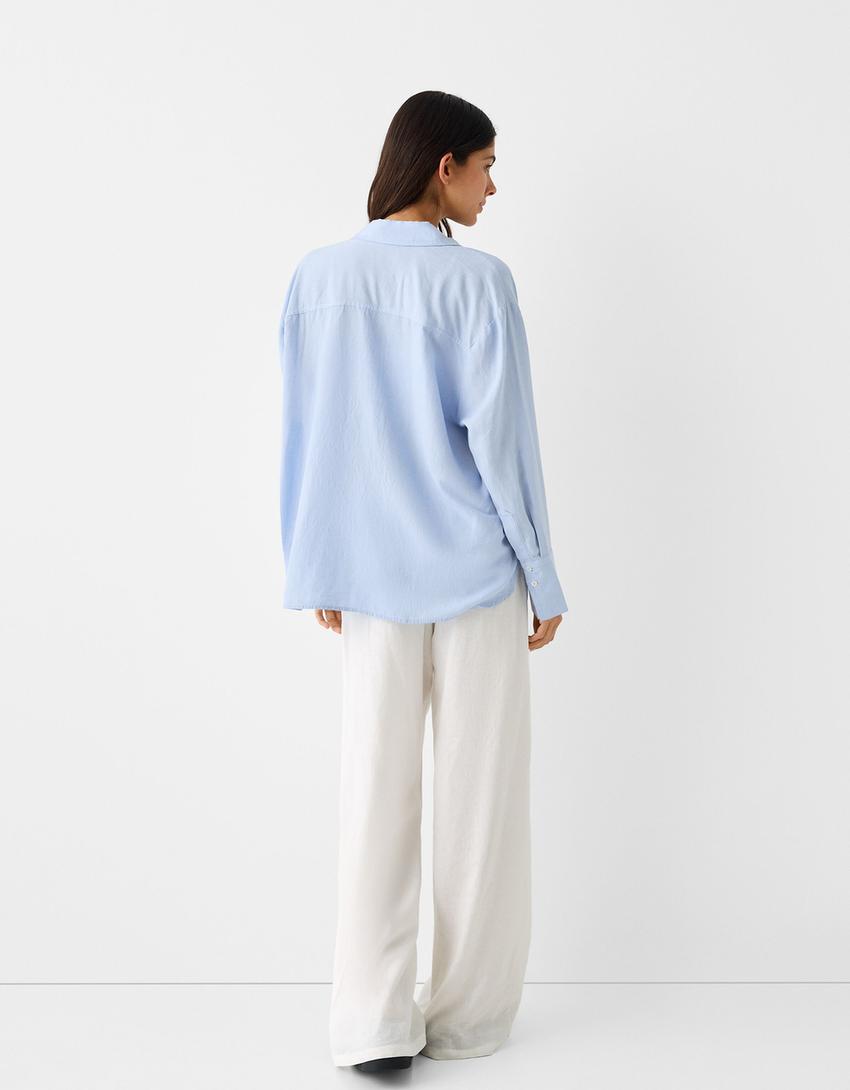 قميص ريفي فضفاض بأكمام طويلة-أزرق-1
