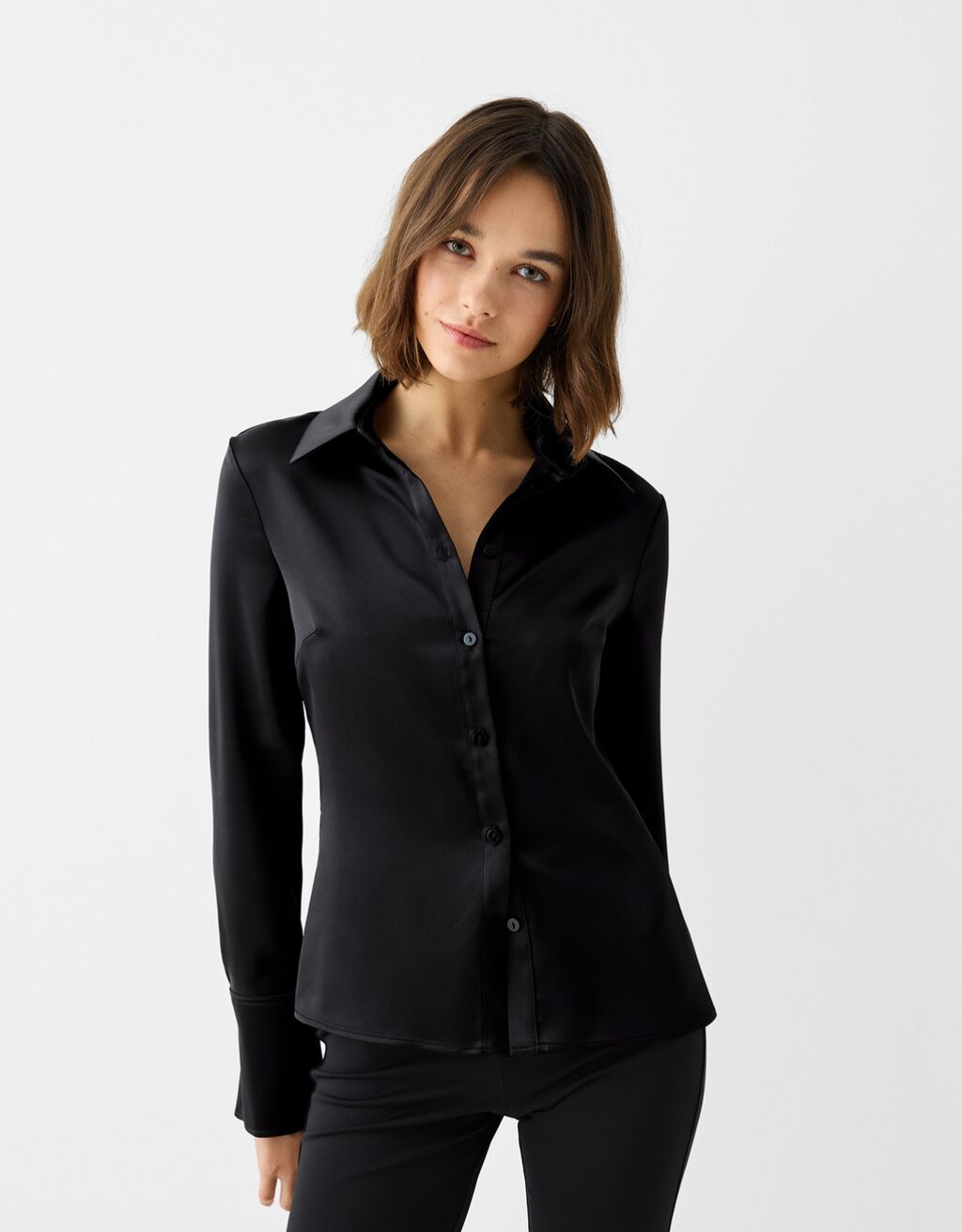 Fitted satin shirt with flared sleeves - Women