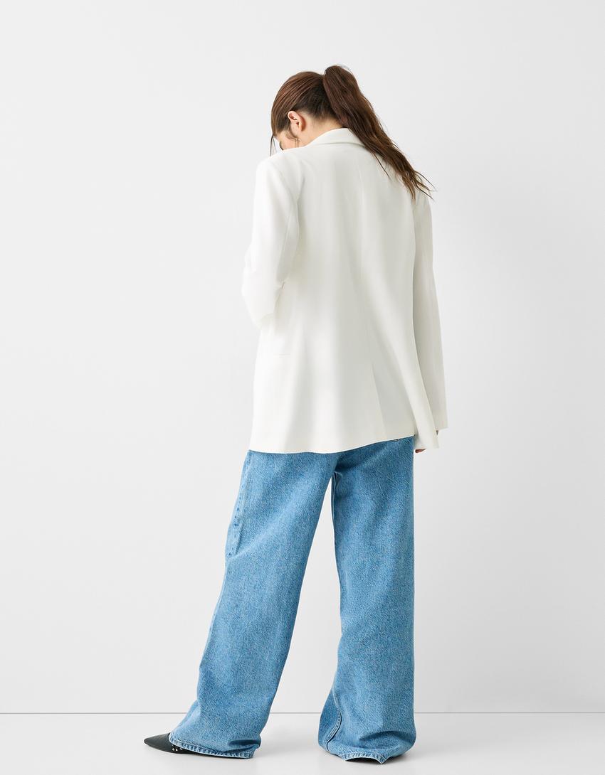 بليزر ضيق فضفاض بصف أزرار مزدوج-أبيض مطفي-1