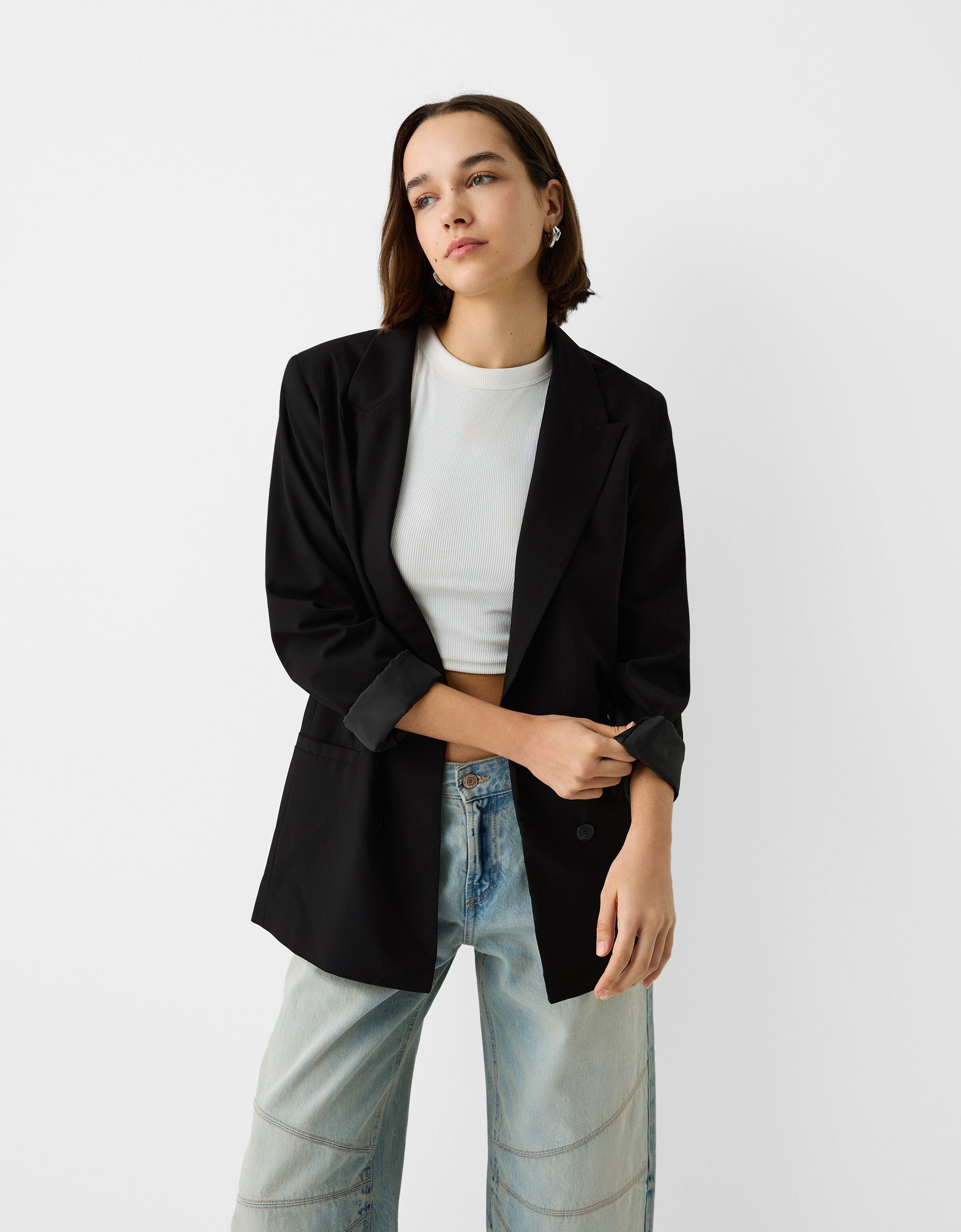 Slim fit flowing double breasted blazer Blazers suits Women Bershka