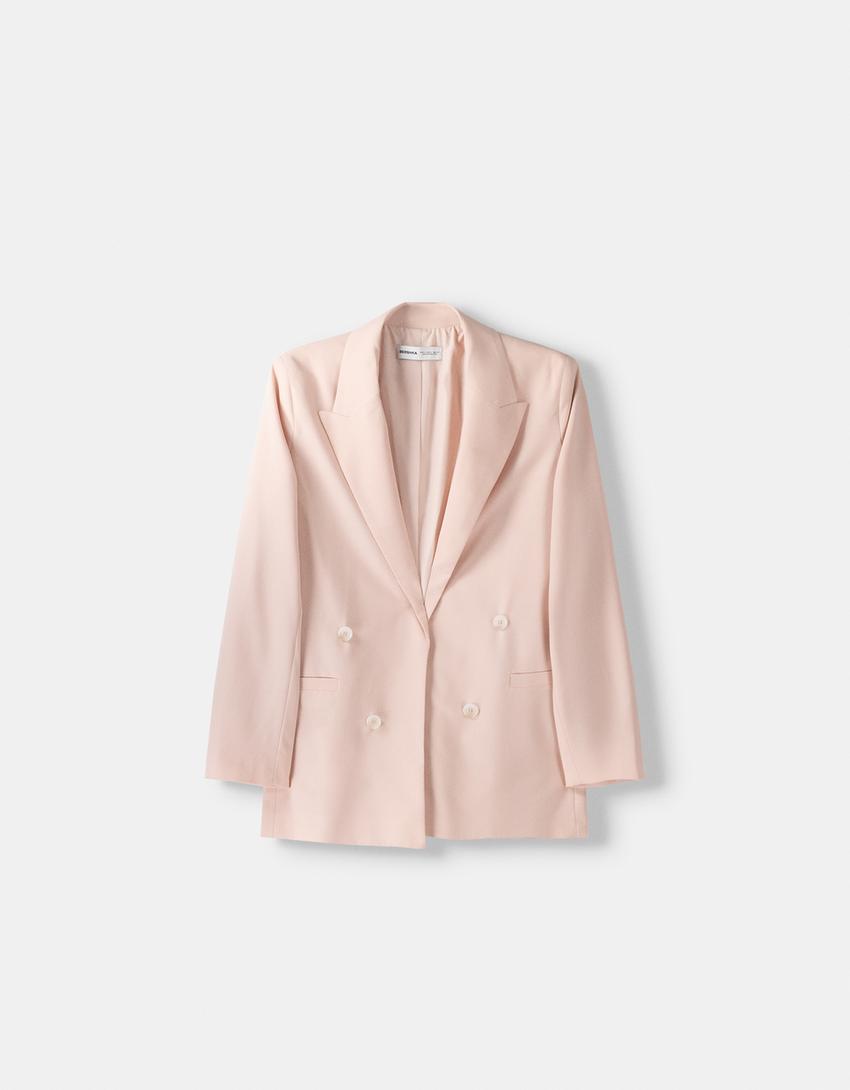 بليزر ضيق فضفاض بصف أزرار مزدوج-زهري-4