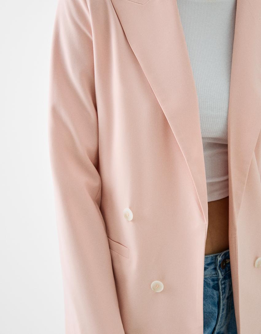 بليزر ضيق فضفاض بصف أزرار مزدوج-زهري-5