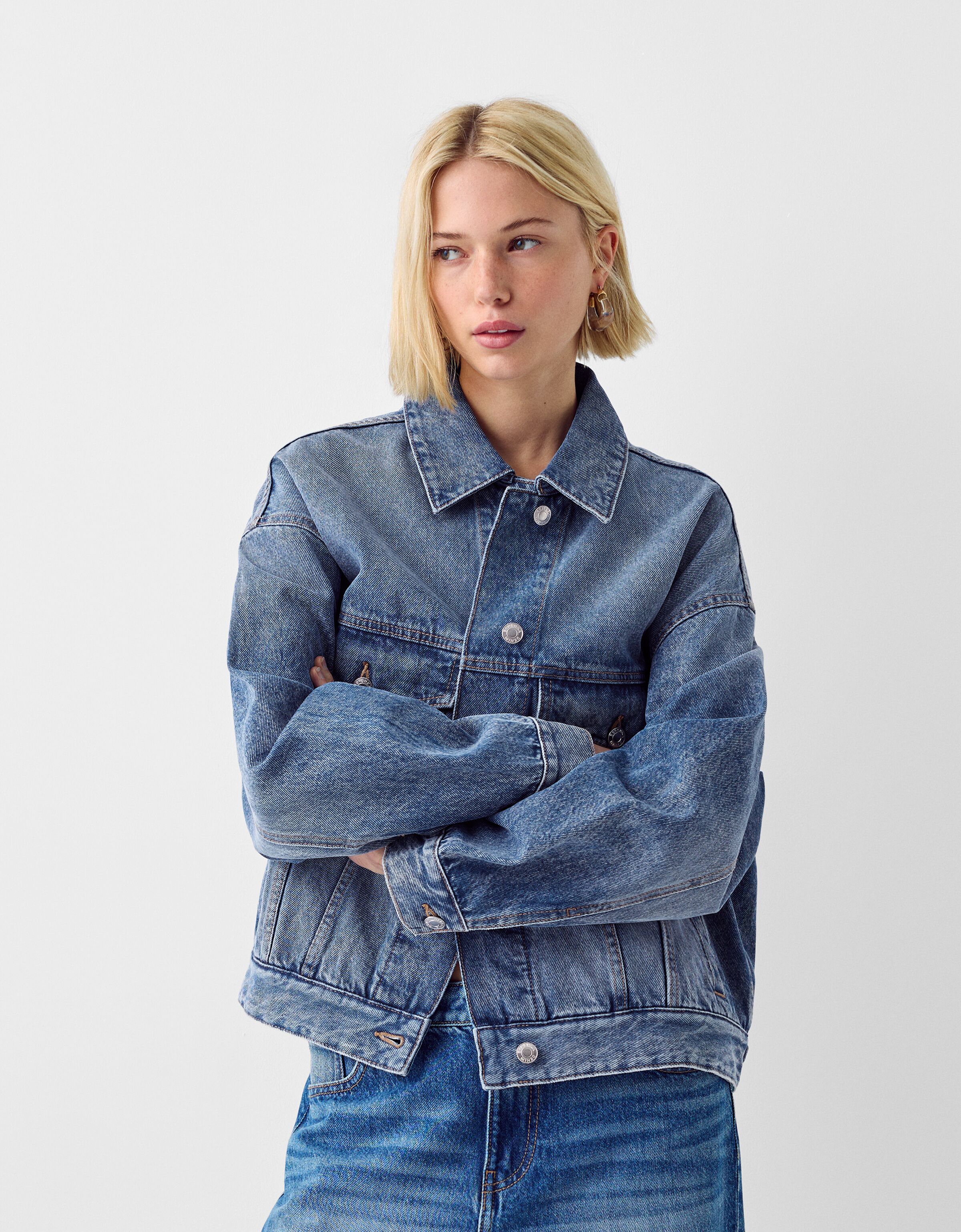 Balloon fit denim jacket - Jackets - Women | Bershka