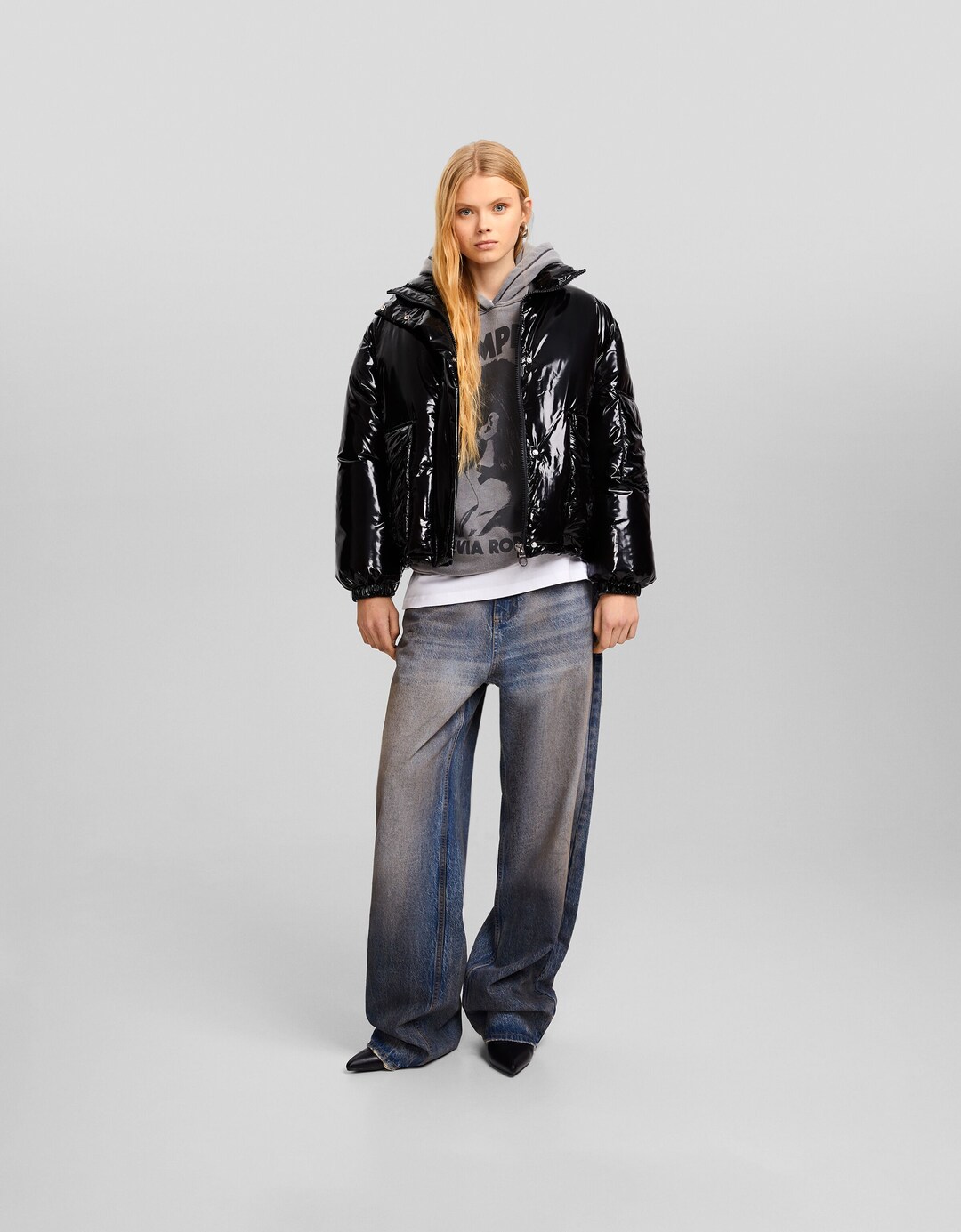 Casaco acolchoado oversize efeito vinil