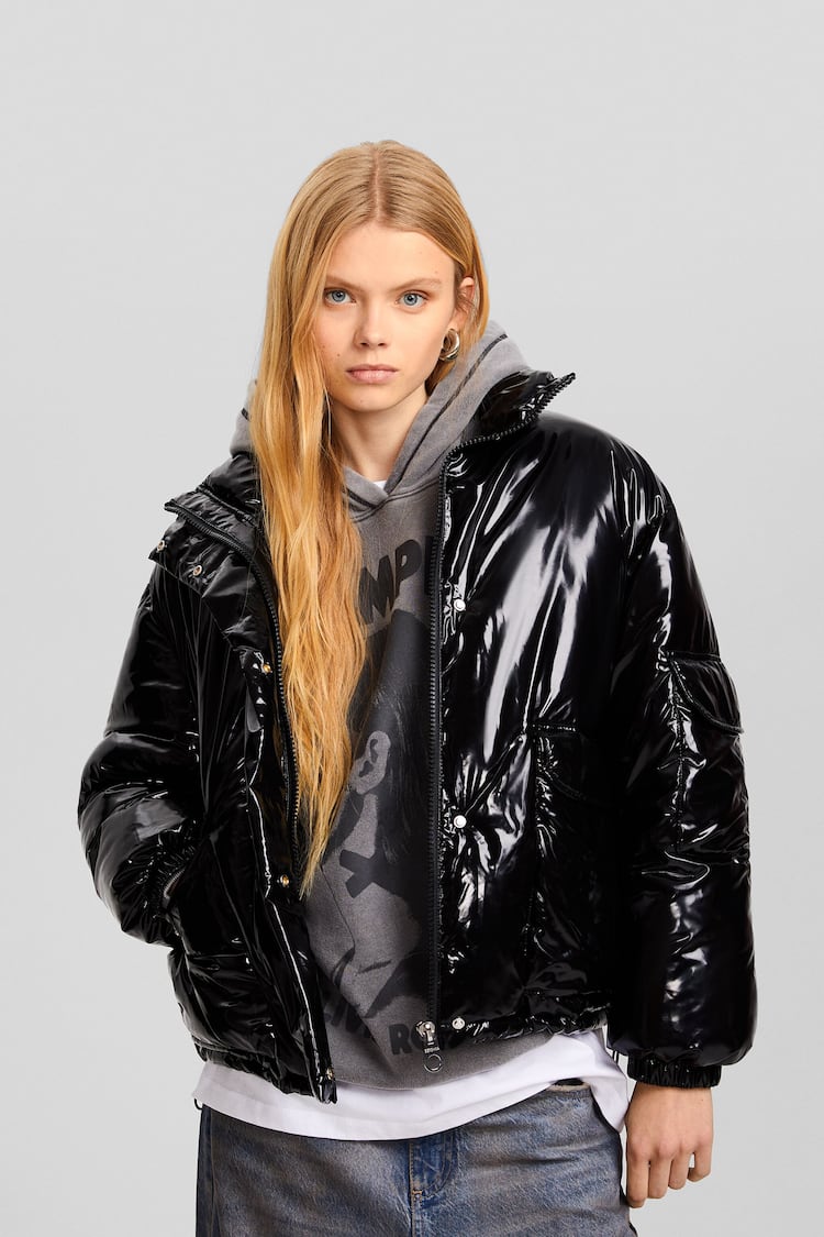 Oversize vinyl-effect puffer jacket