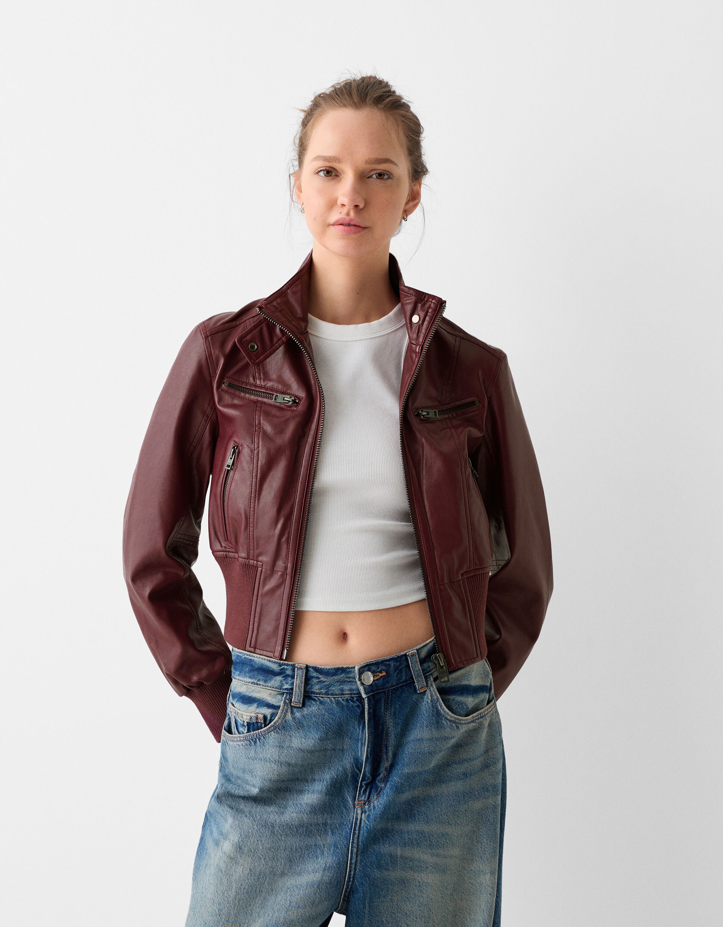 Bershka cropped biker jacket shop