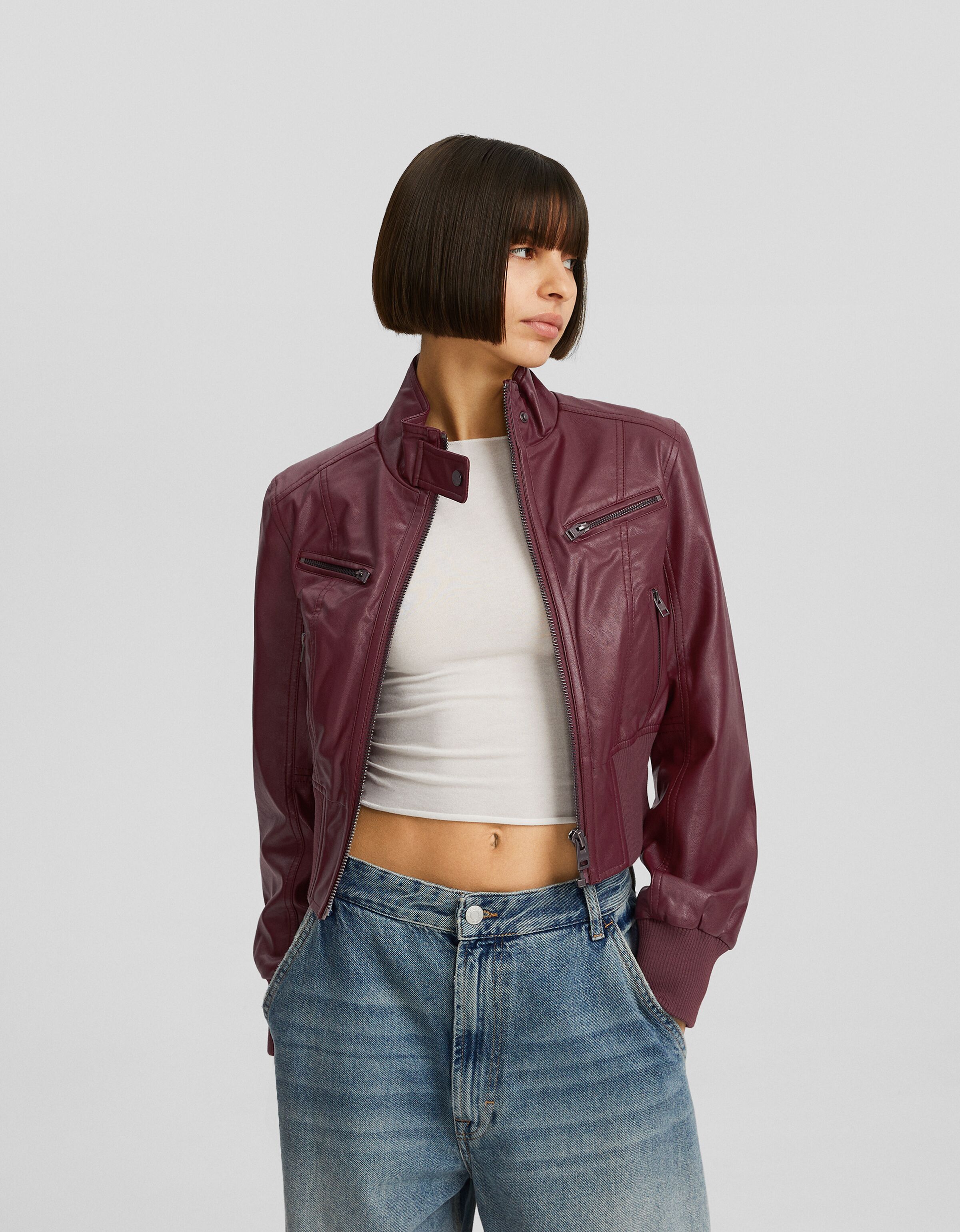 Bershka cropped shop leather jacket